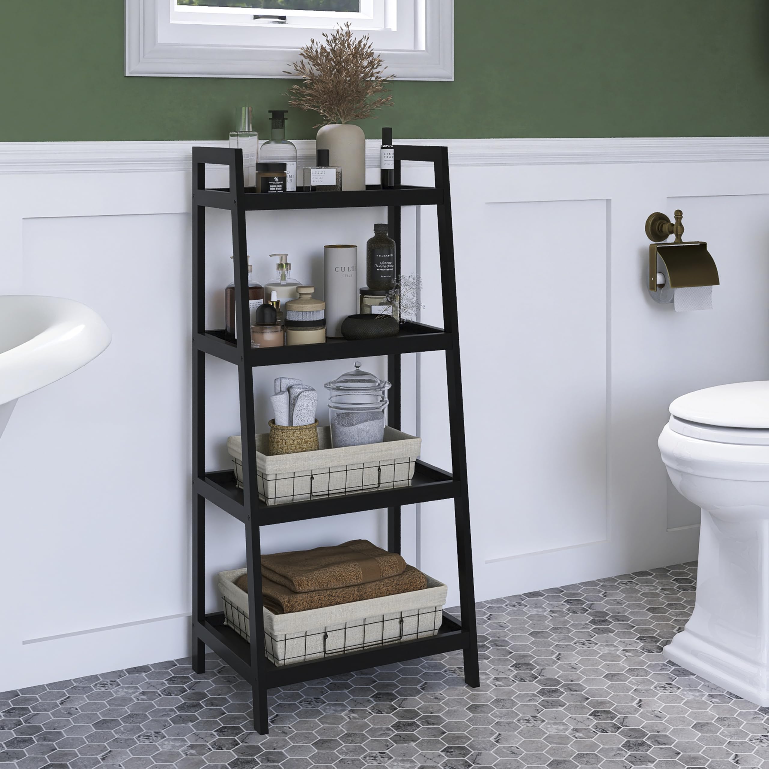 SMIBUY 4-Tier Bamboo Bookshelf | Space-Saving Storage Rack - Black