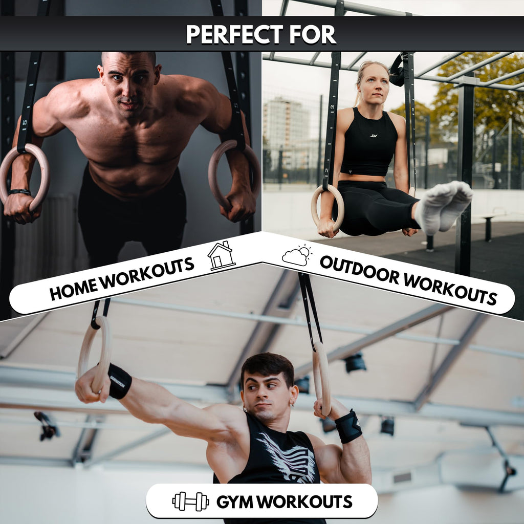 GORNATION Wooden Gym Rings | Olympic Calisthenics Rings with Straps