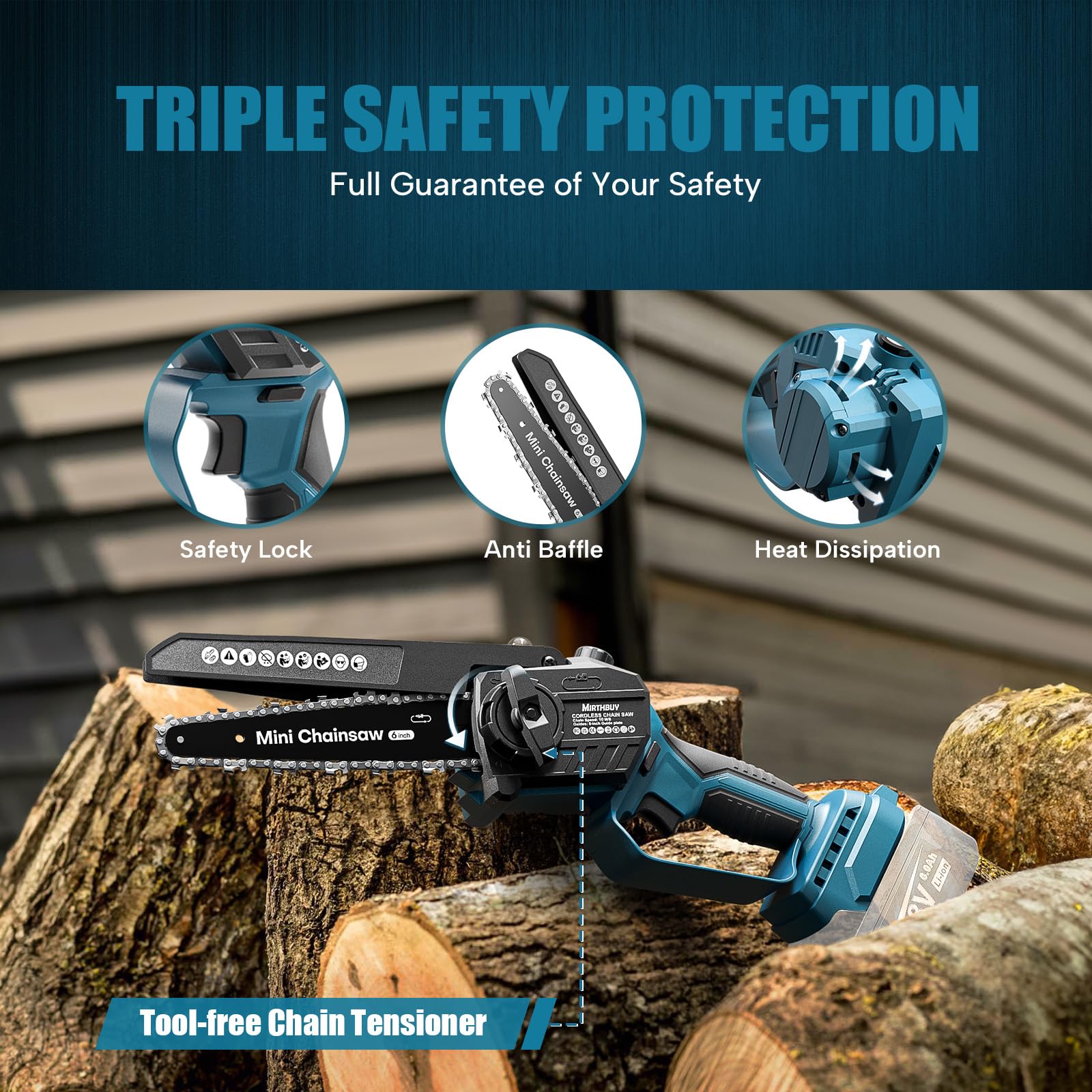 MIRTHBUY Brushless Mini Chainsaw | Cordless 6 & 8 Inch | Makita 18V Compatible