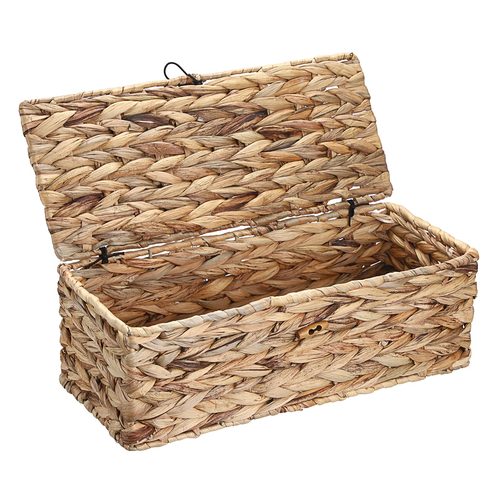 BSTKEY Water Hyacinth Tank Topper Basket with Lid | Woven Toilet Organizer
