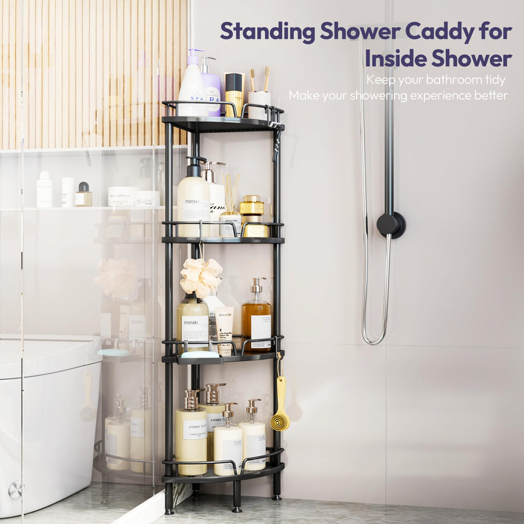 SWTYMIKI 4-Tier Corner Shower Caddy | Rustproof Standing Bathroom Shelf