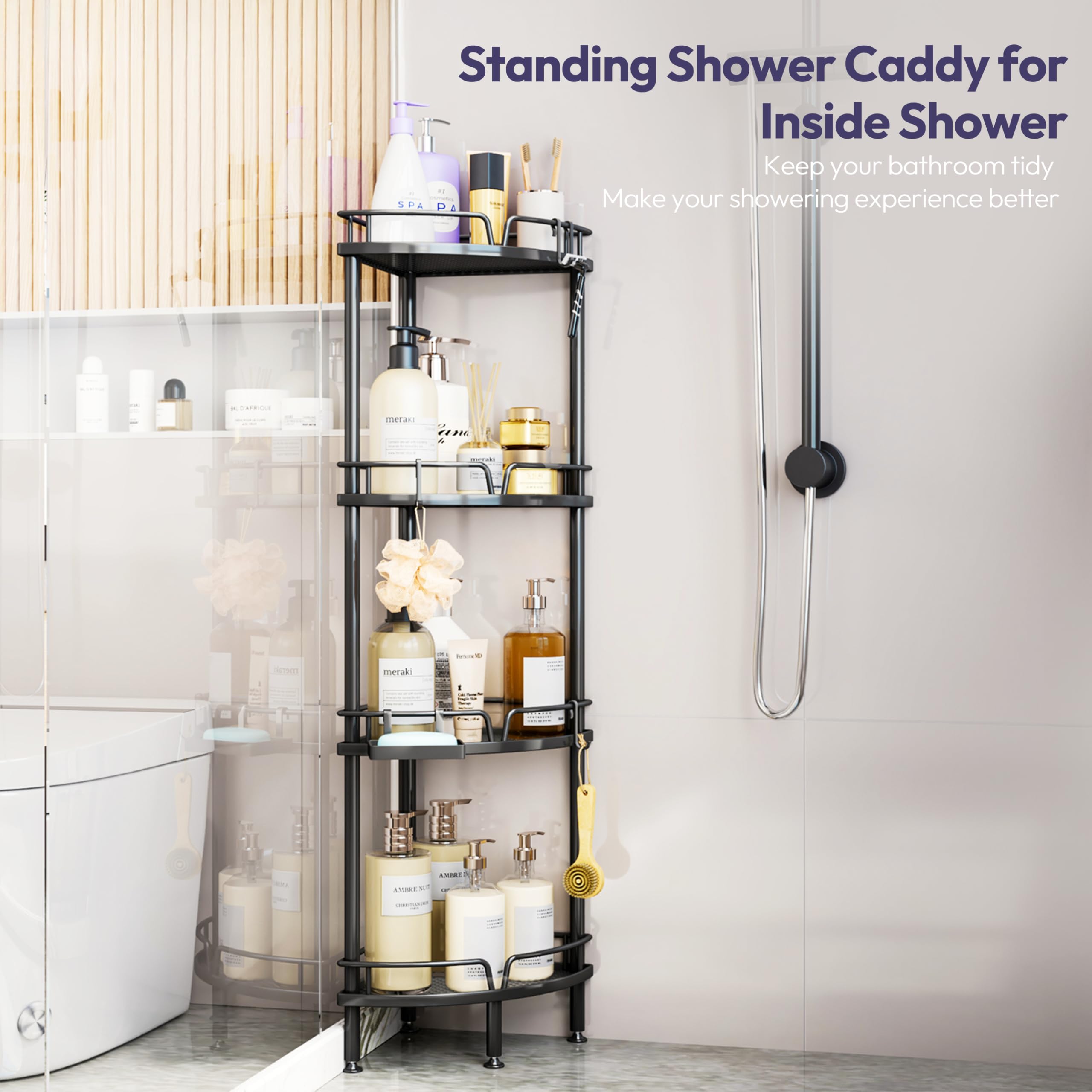 SWTYMIKI 4-Tier Corner Shower Caddy | Rustproof Standing Bathroom Shelf