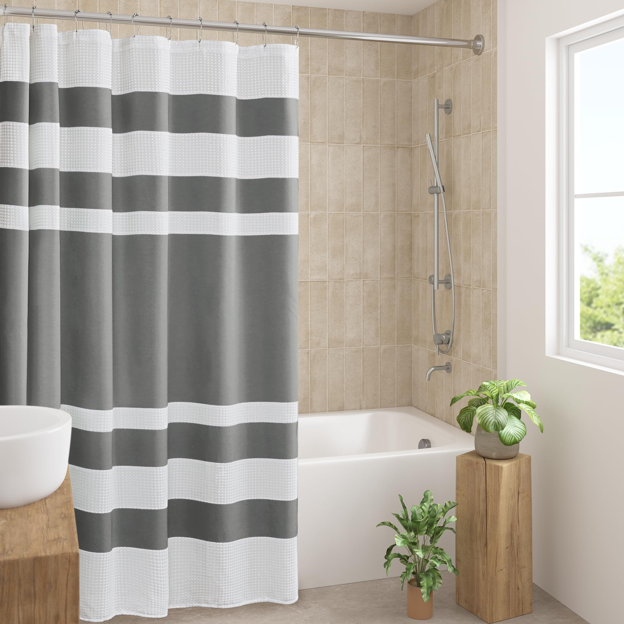 Madison Park Spa Waffle Shower Curtain | 3M Scotchgard Charcoal 72x72