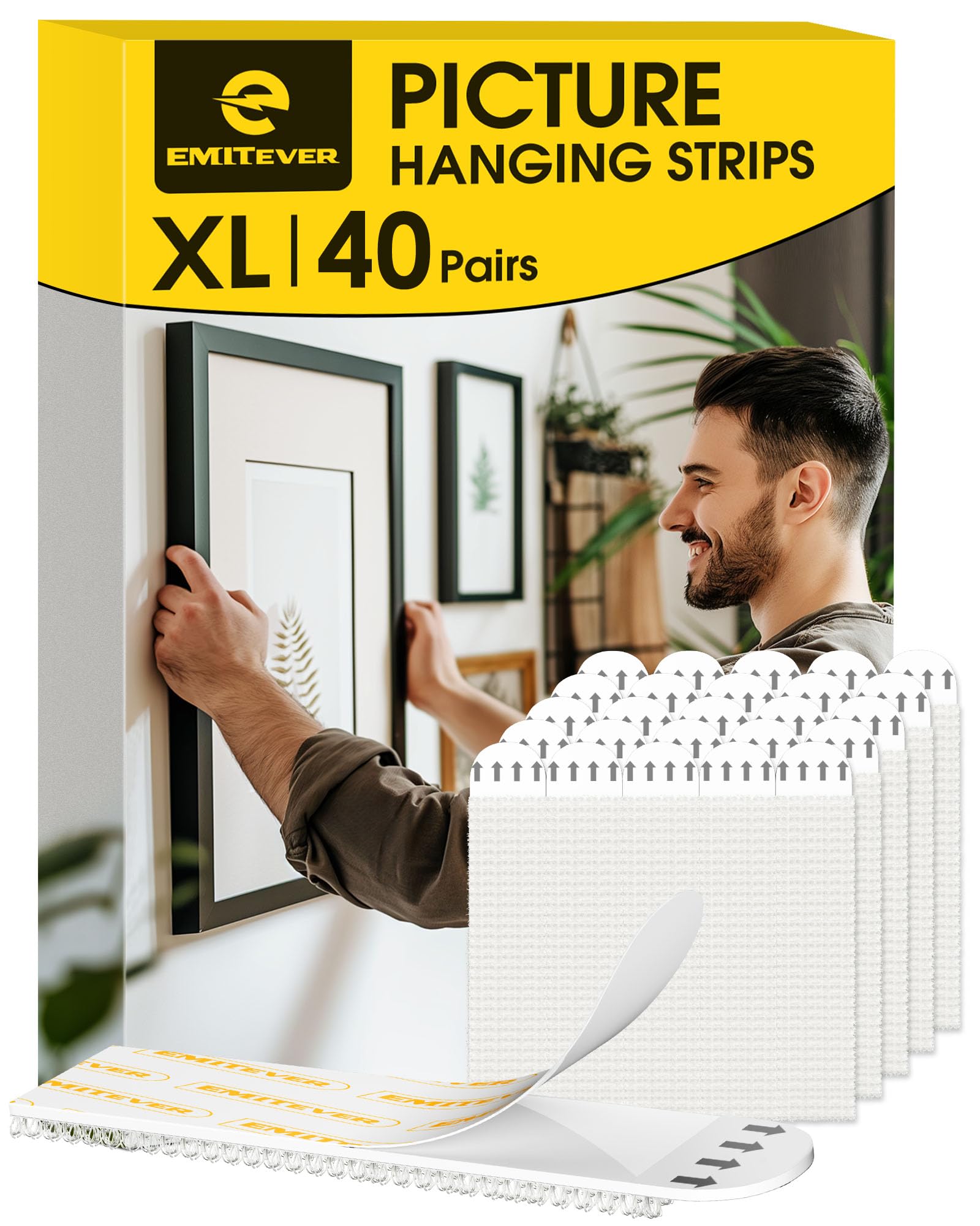 Emitever Picture Hanging Strips | 40 Pairs XL Damage-Free Wall Stickers