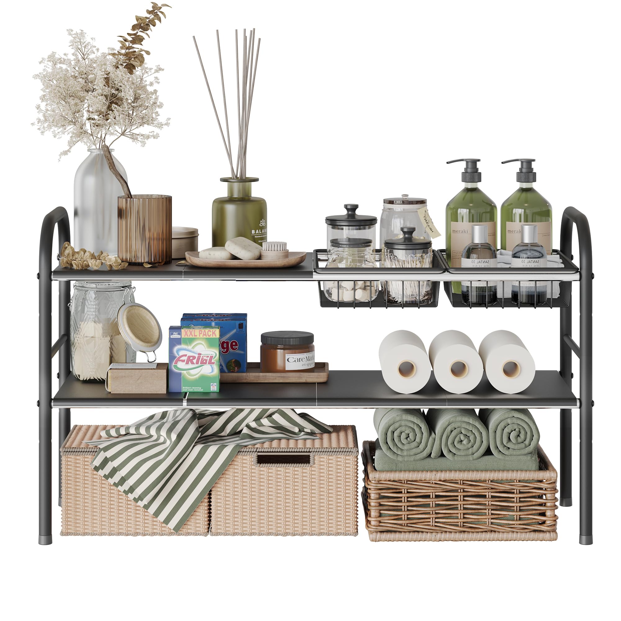 NETEL 2-Tier Under Sink Storage Organiser | Adjustable Stainless Steel
