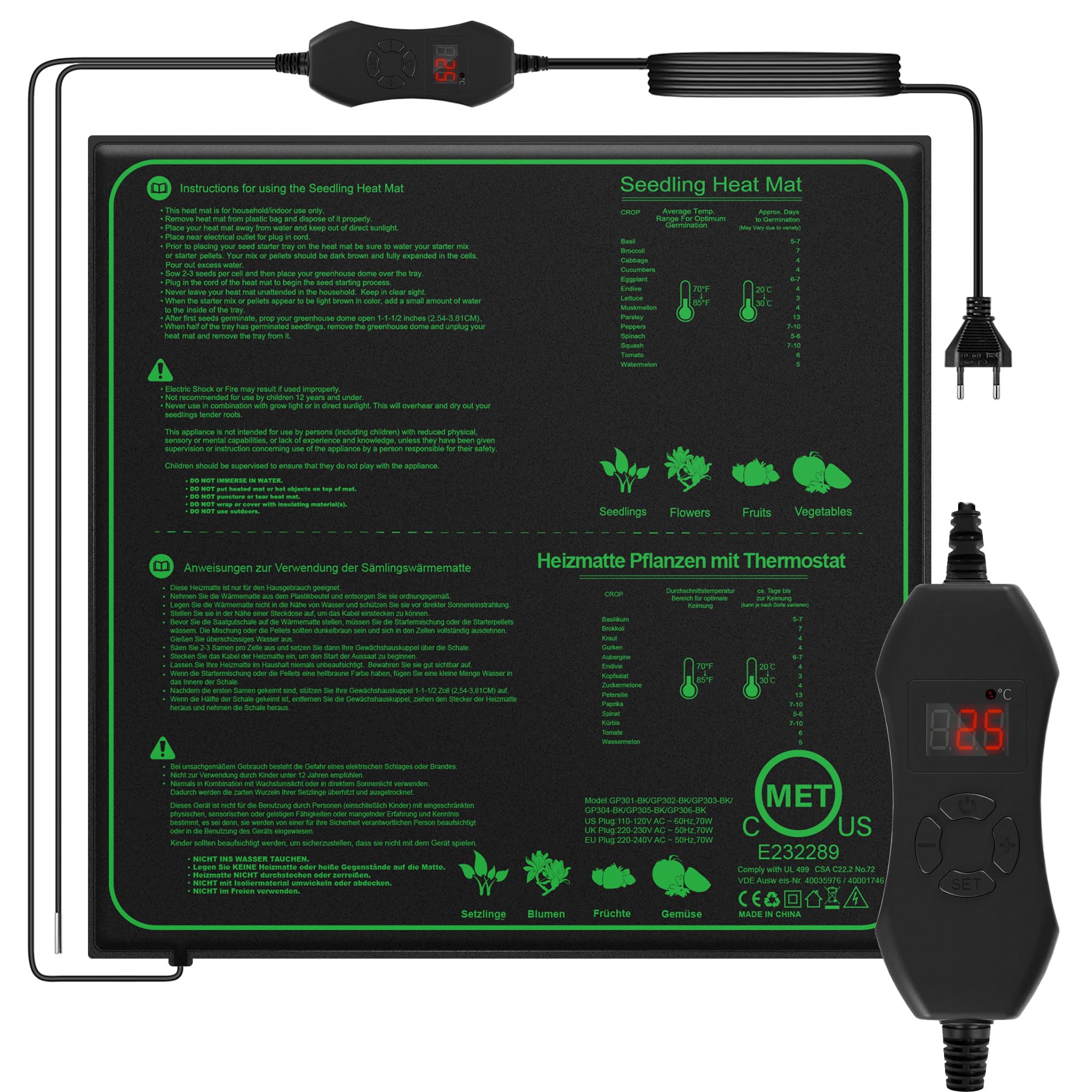 Mojimdo 70W Seedling Heat Mat with Thermostat - 50x50cm Waterproof PVC
