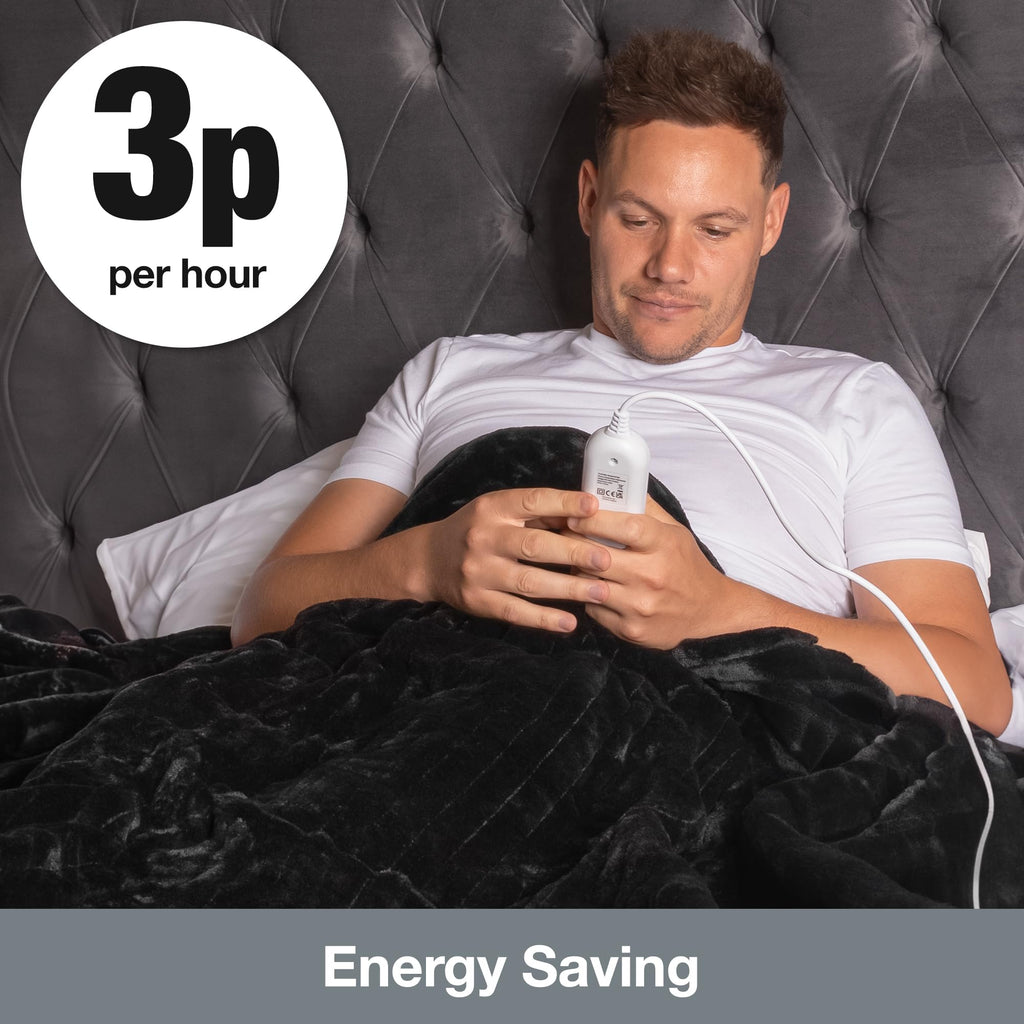 Purus Heated Throw Electric Blanket | Black Micro Fleece with 12HR Timer