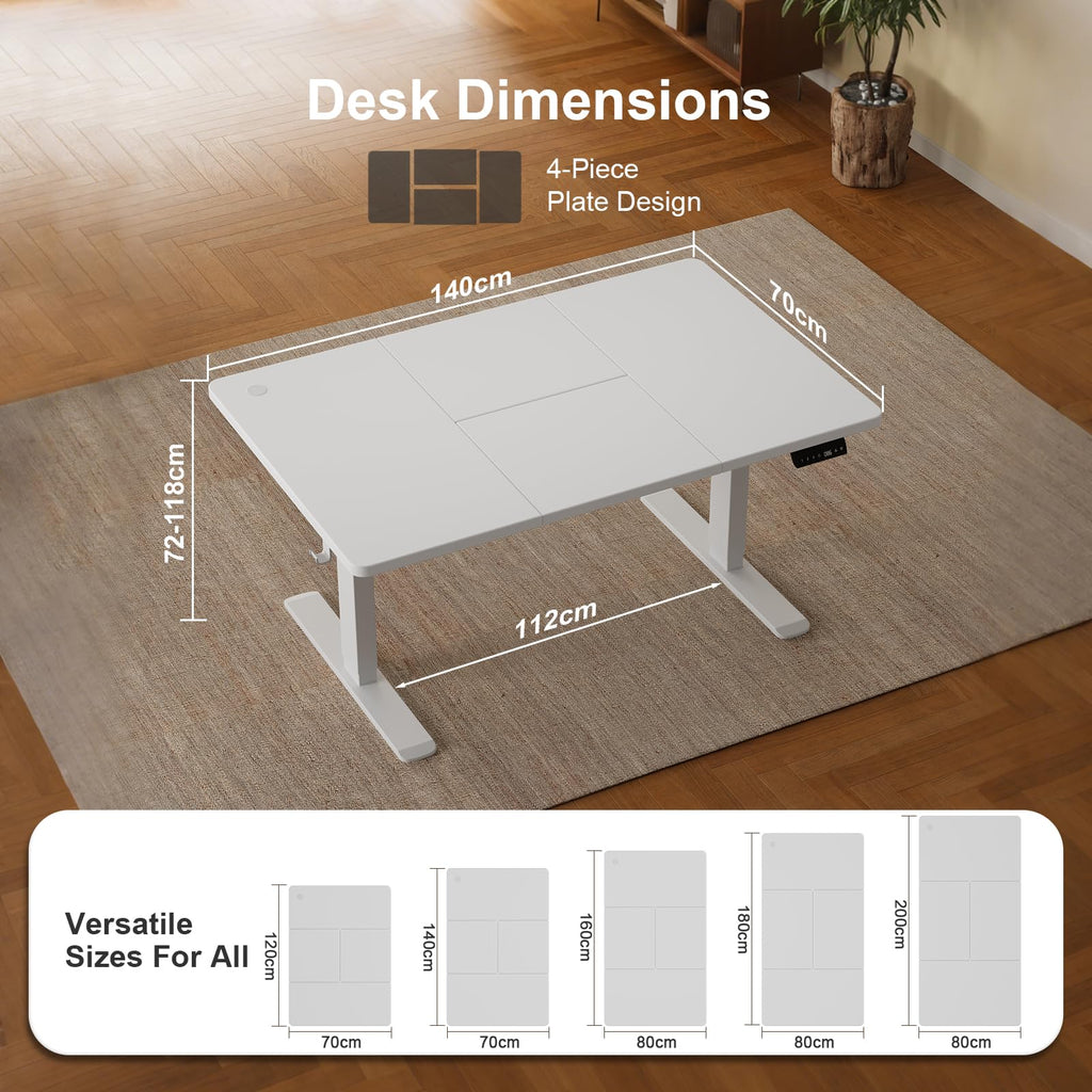 JUMMICO Height-Adjustable Desk 140 x 70 cm with Cable Tray, Height-Adjustable Electric Standing Desk with USB Socket, Computer Desk - image 4