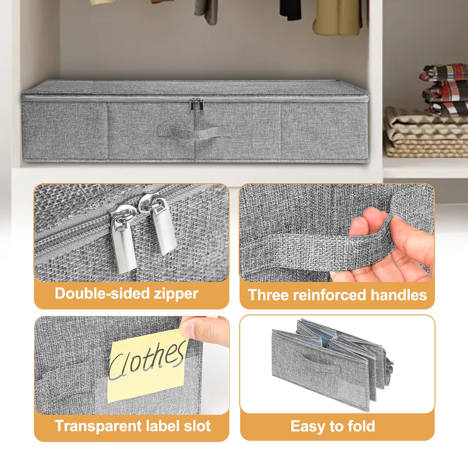 Jolof Store Under Bed Storage Boxes - 3 Pack Foldable Fabric Organisers