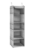 BrilliantJo Hanging Wardrobe Closet Storage with 5 Shelves Organiser, Storage Shelves Unit with 6 Pockets for Clothes - Light Grey30 x 30 x 108cm - image 1