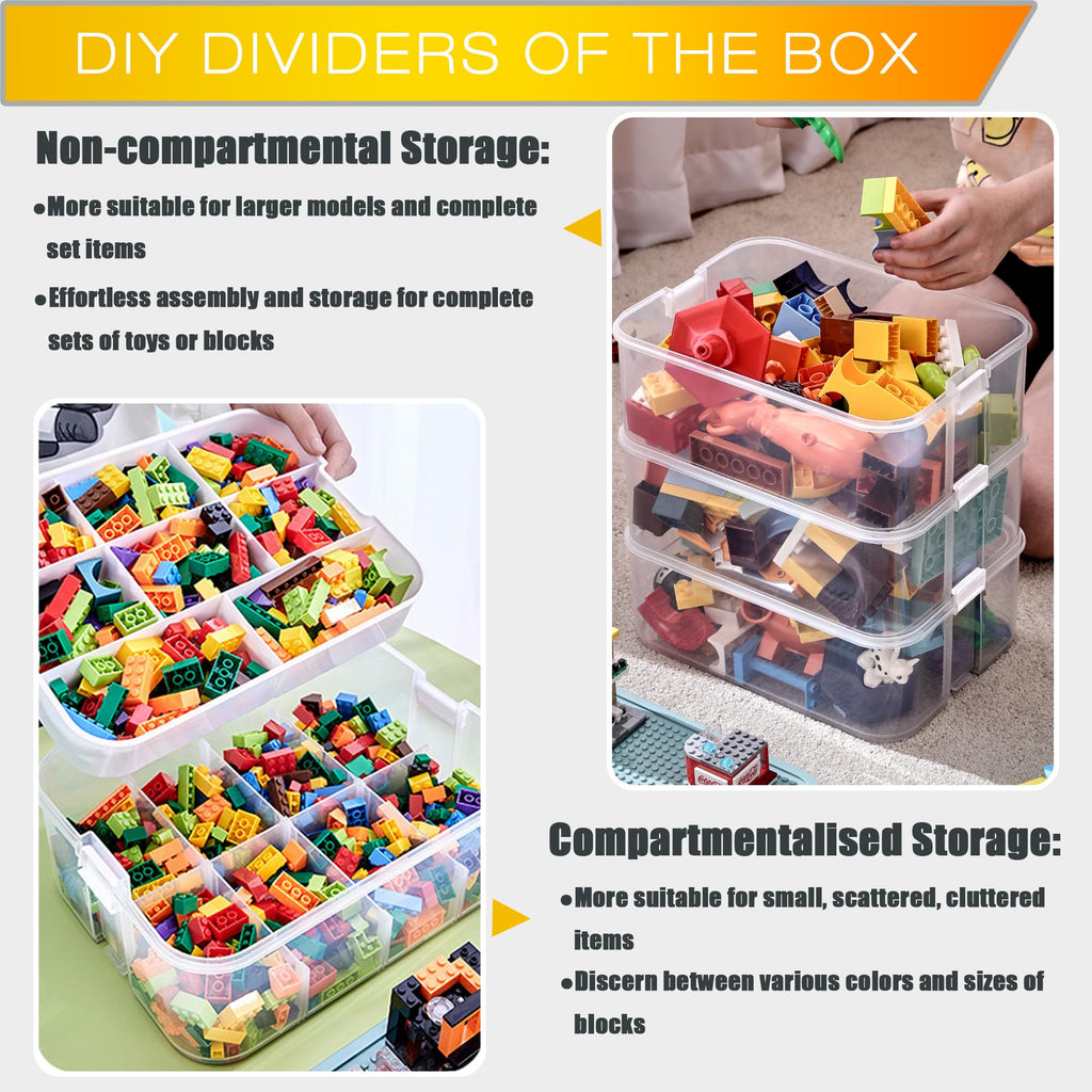 Jolof Store Lego Storage Organiser – 3 Layer Stackable Toy Box with Baseplate