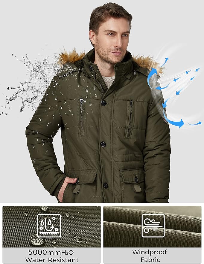 WenVen Men's Fleece Lined Winter Parka | Waterproof Windbreaker Jacket