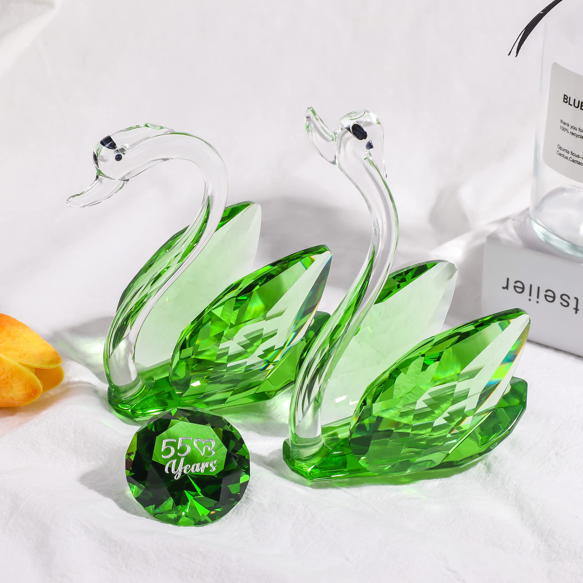 Crystal Green Swans | 55th Emerald Wedding Anniversary Gift