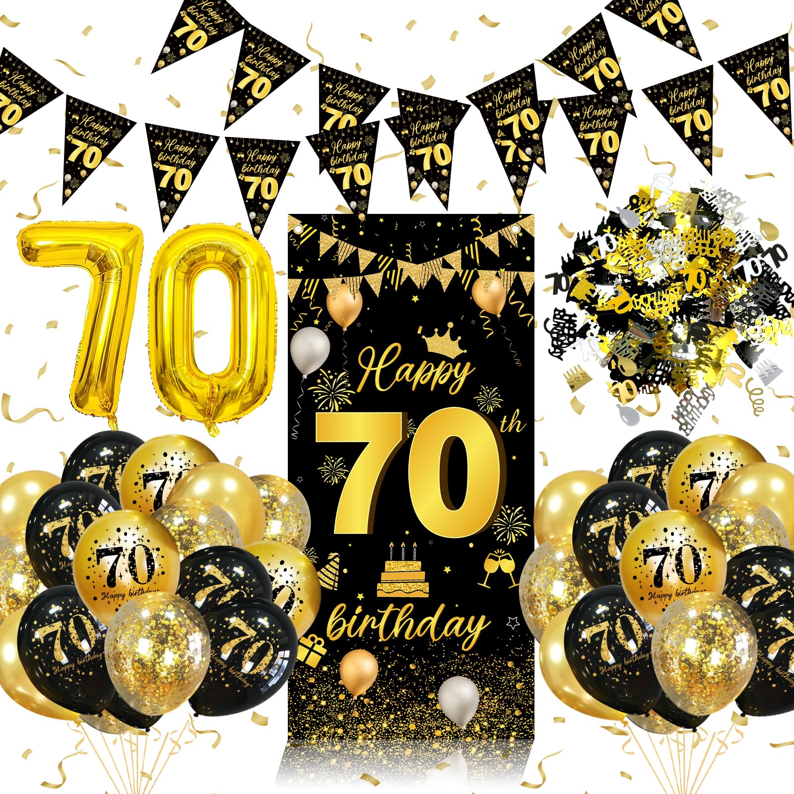 Jolof Store 70th Birthday Decorations Kit – Black & Gold Party Supplies