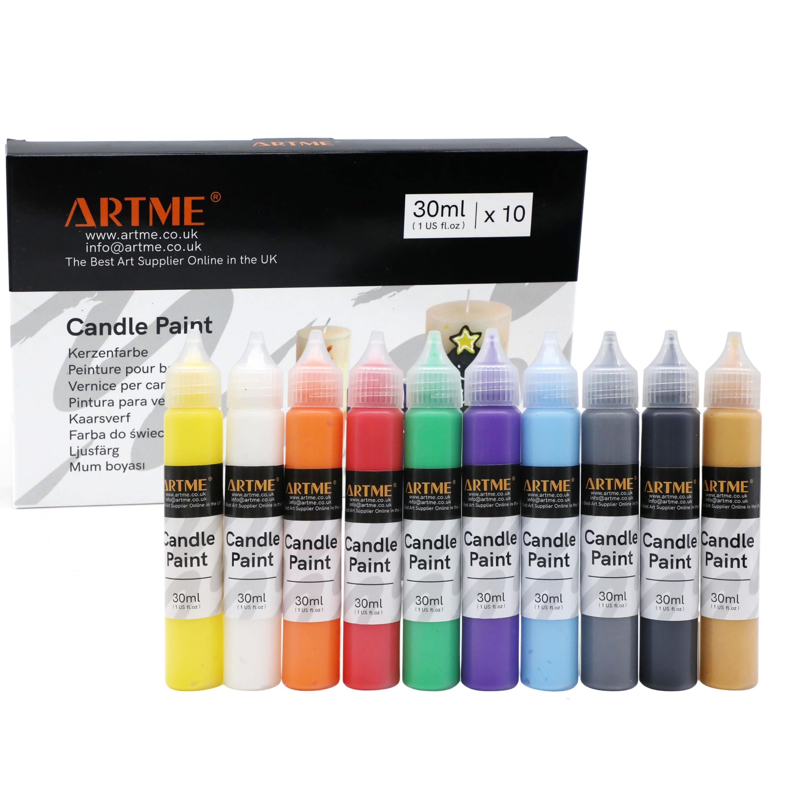 ARTME Candle Paint - 10 Colours 30ml Tubes - 3D Effect Wax Decorating Set