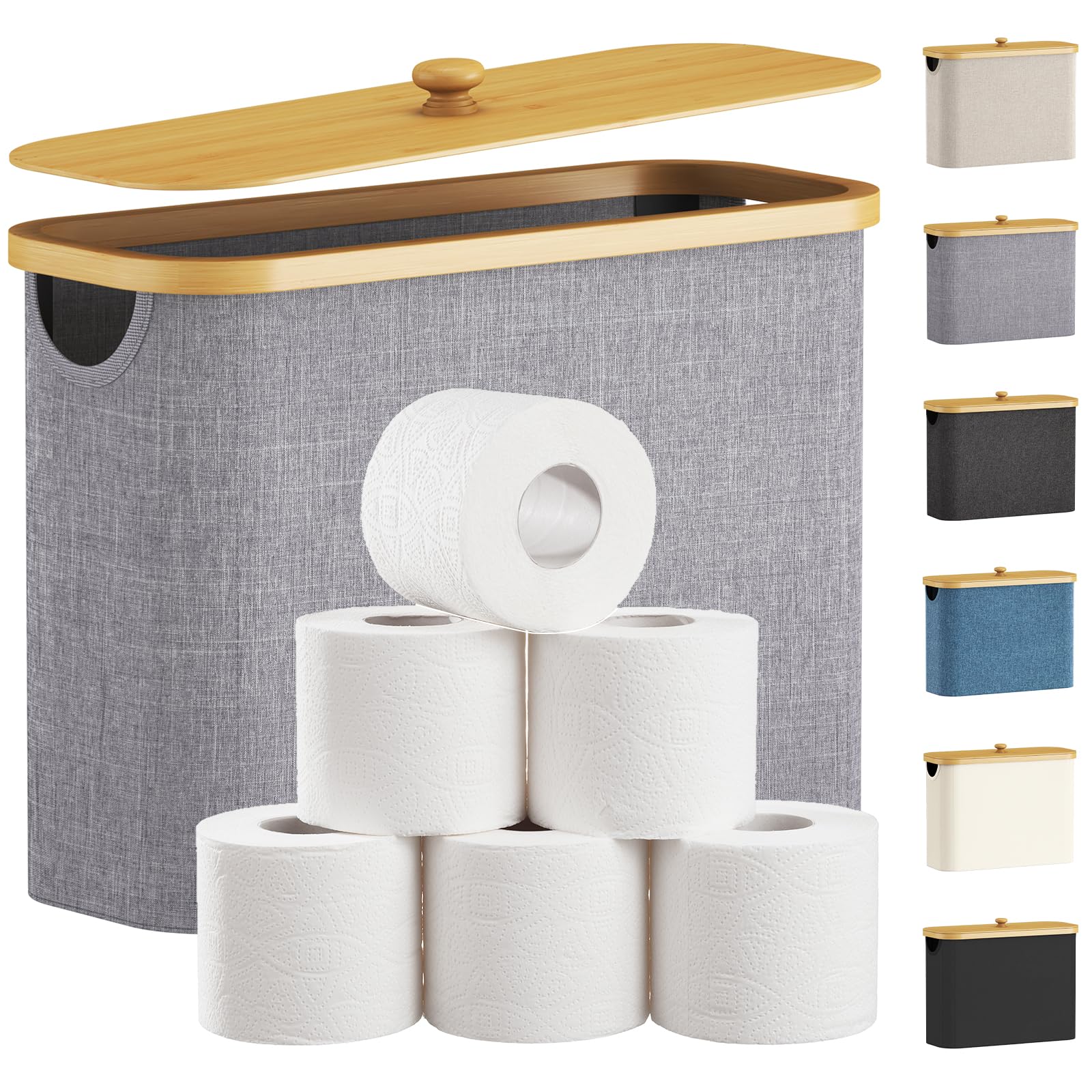 Lifewit 23L Toilet Paper Storage Basket | Bamboo Bathroom Organizer, Grey