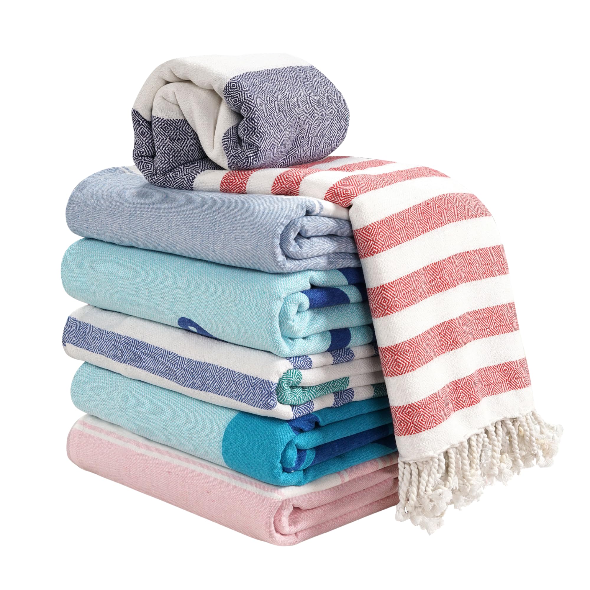 Lane Linen Turkish Beach Towels - Set of 6 Oversized Sand-Free Quick Dry