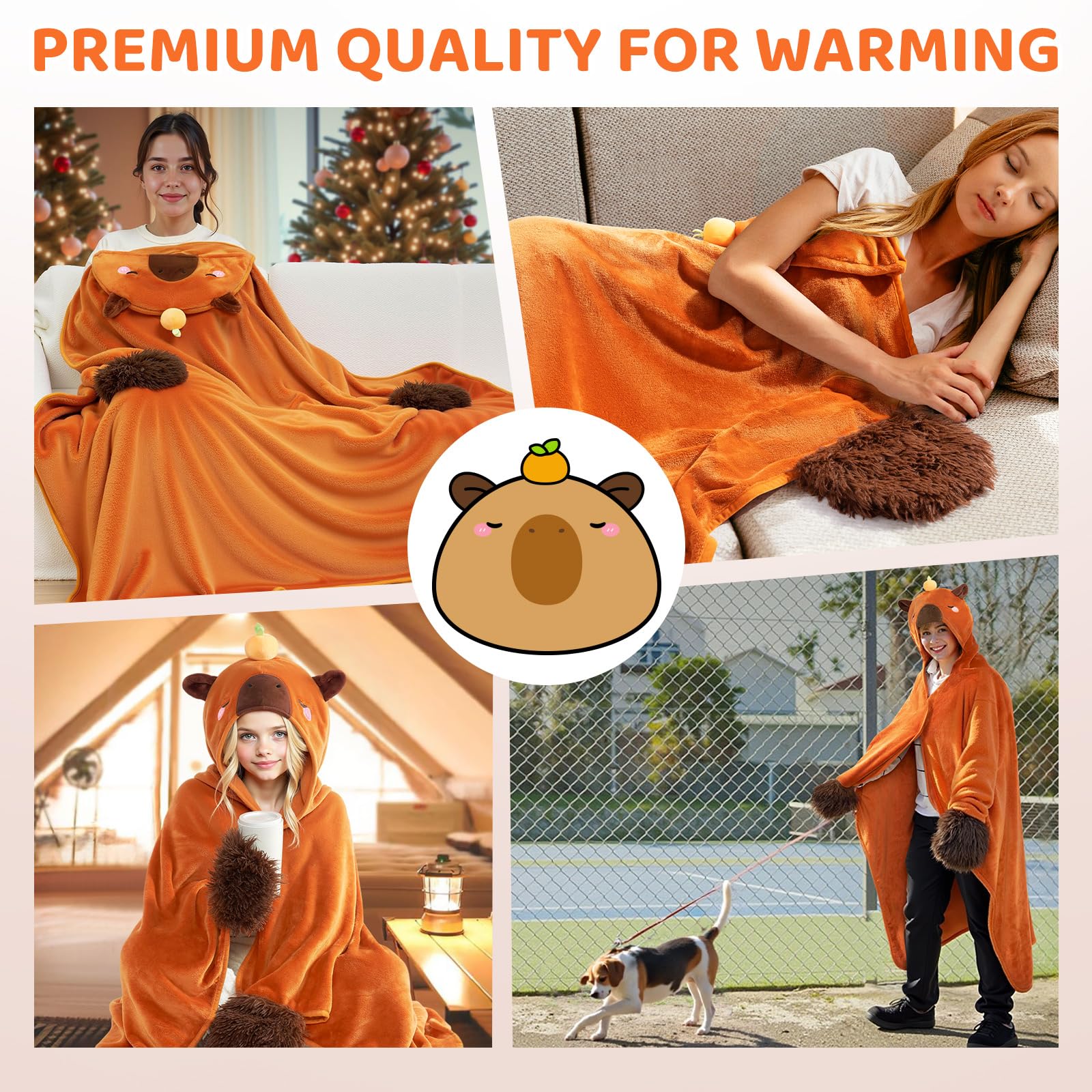 Mewaii Capybara Wearable Blanket Hoodie – Soft Plush Flannel Cloak