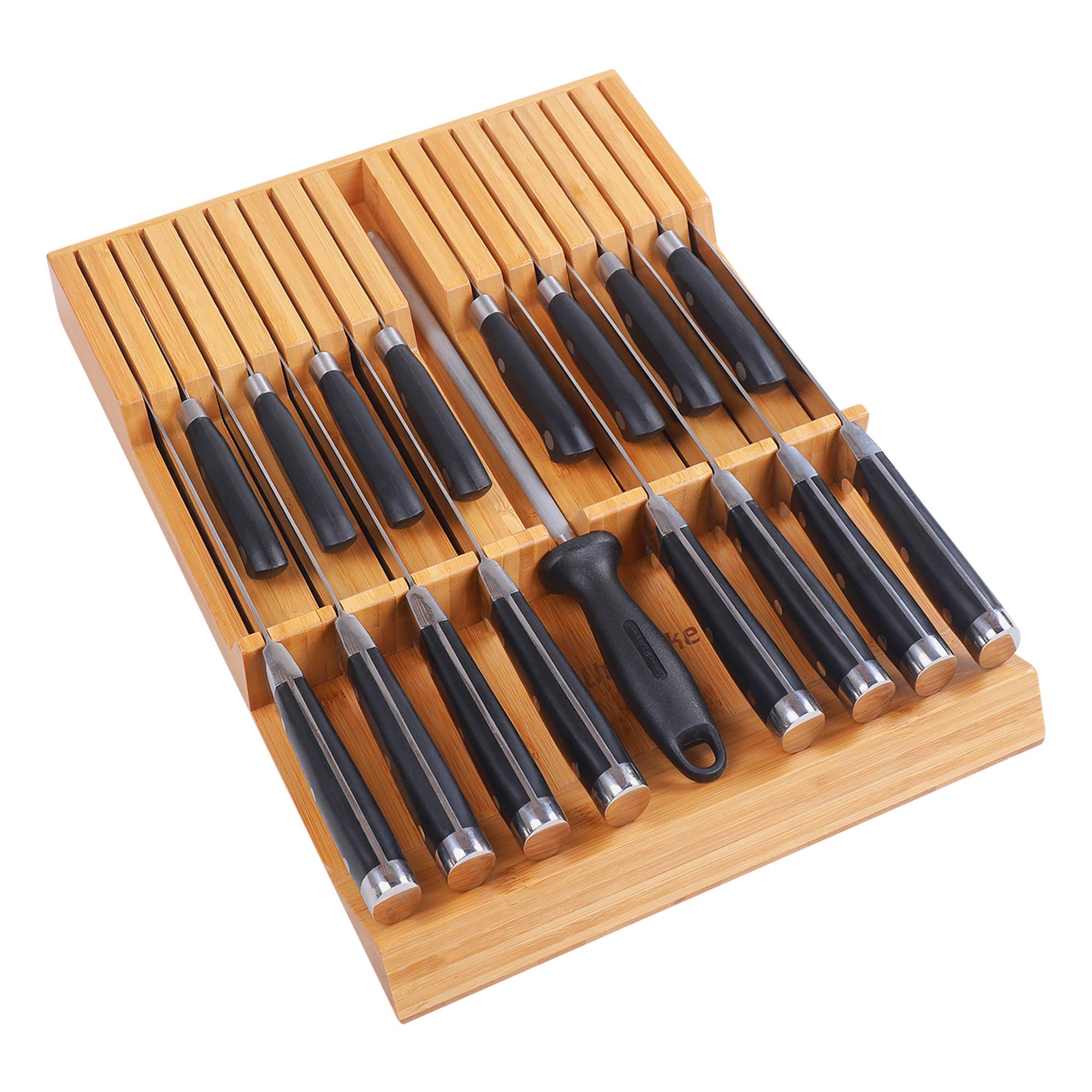 Utoplike Bamboo In-Drawer Knife Block | 16 Slot Kitchen Knife Organiser