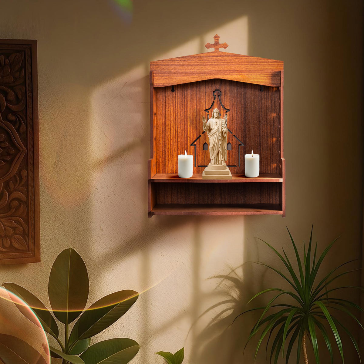 Tarini Gallery Wooden MDF Wall Mounted Hanging Prayer Shelf Table top Religious Display Décor Storage for Home Office and Gifting - image 5
