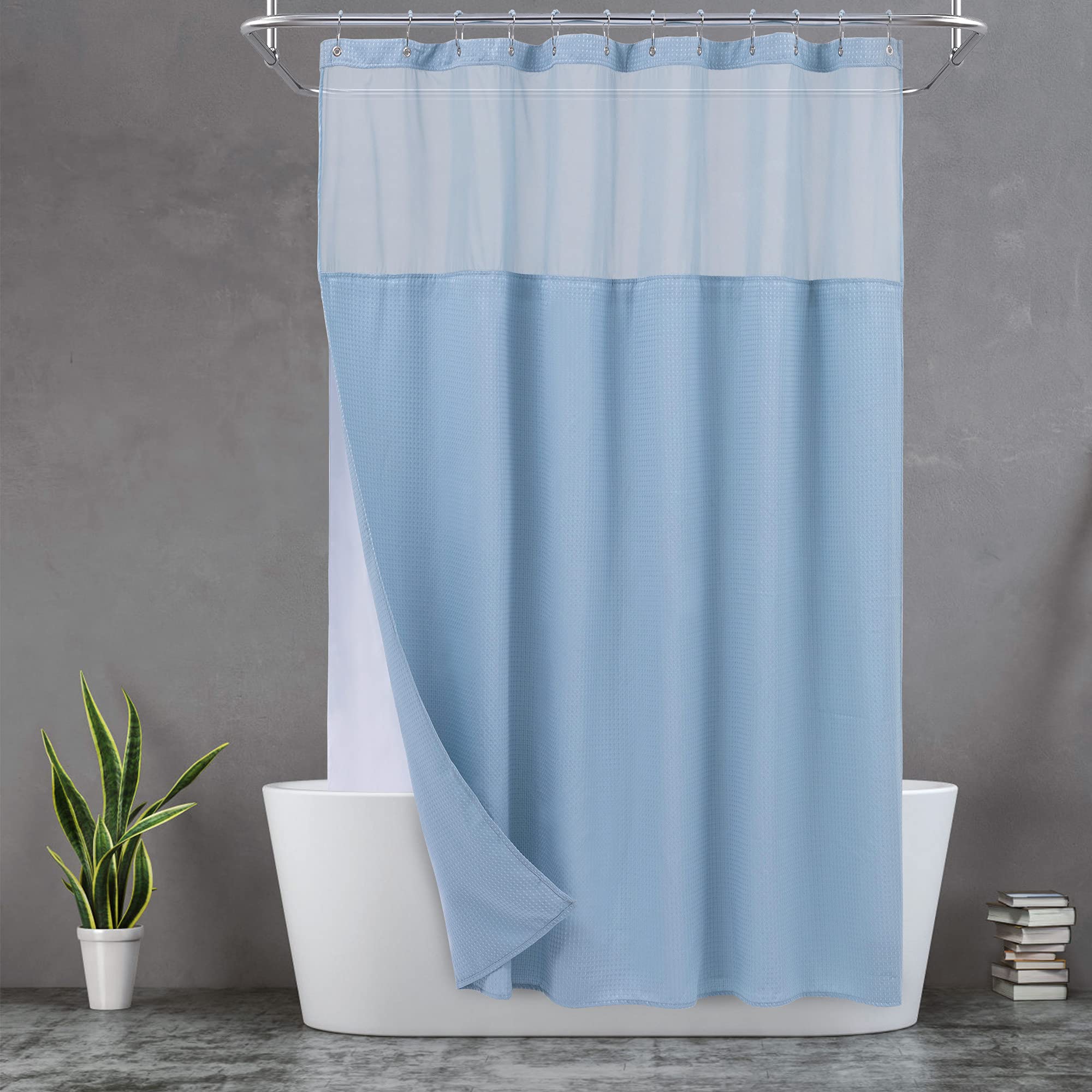 N&Y HOME Waffle Weave Shower Curtain with Snap-in Liner & Hooks