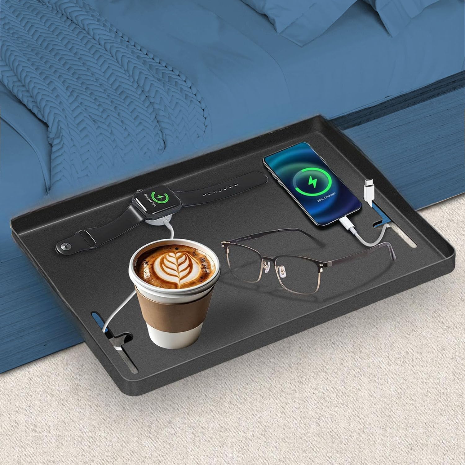 HIKENRI Bedside Shelf Clip On Tray for Bunk Beds & Dorms, Black ABS