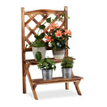 Relaxdays 2-Tier Wooden Flower Rack with Trellis – Flamed Fir Wood Stand