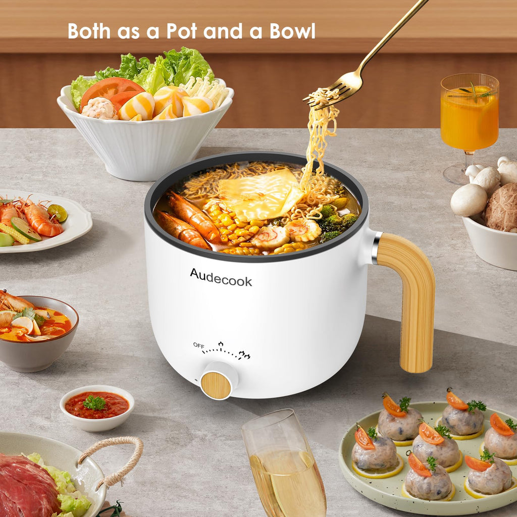 Audecook 1.5L Electric Hot Pot with Steamer | Portable Non-Stick Mini Cooker
