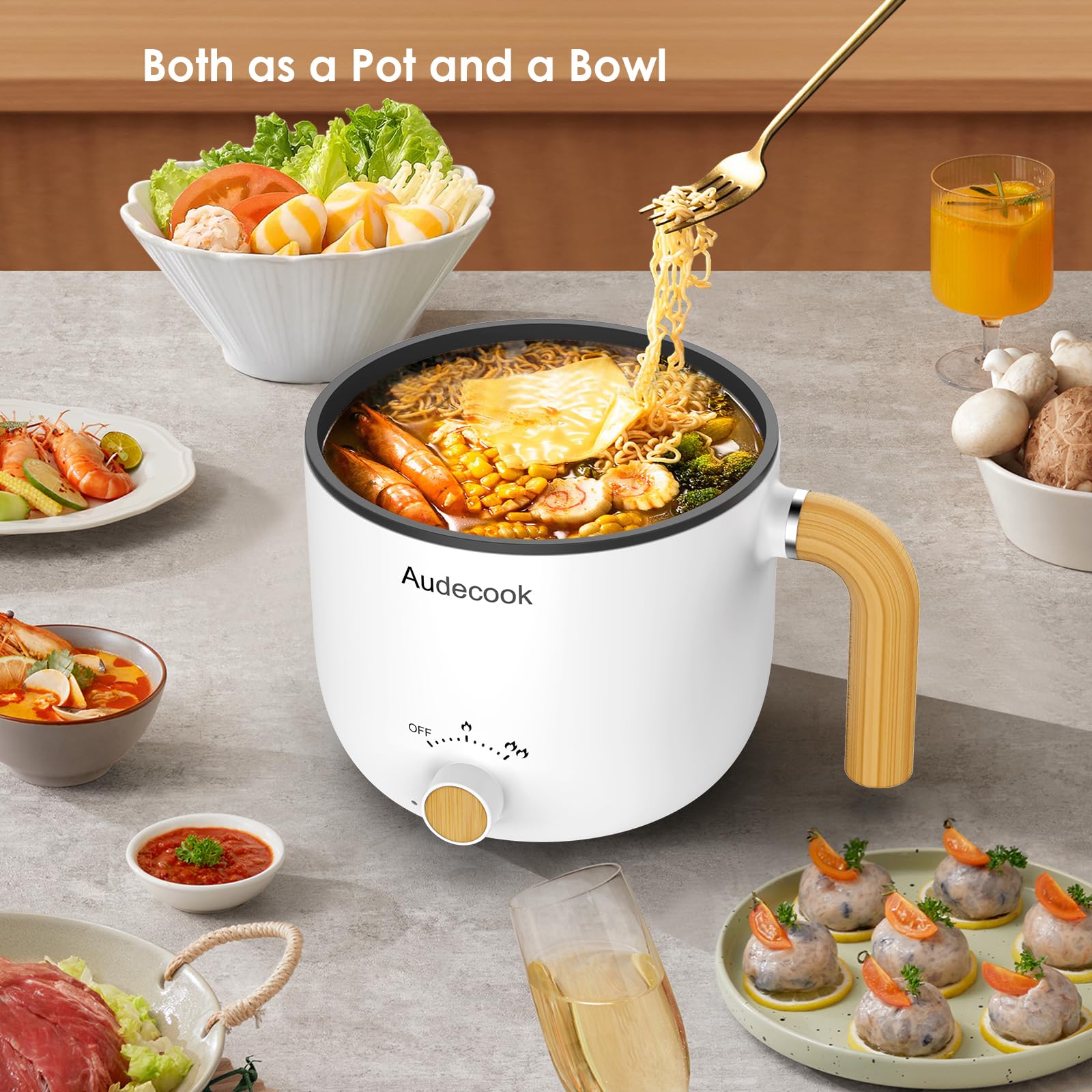 Audecook 1.5L Electric Hot Pot with Steamer | Portable Non-Stick Mini Cooker