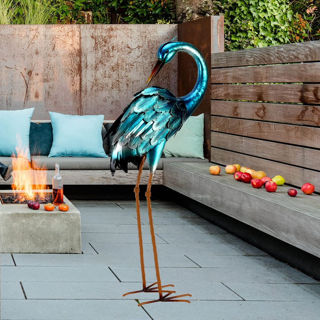 Chisheen Metal Crane Garden Statue | 29-Inch Blue Heron Yard Sculpture