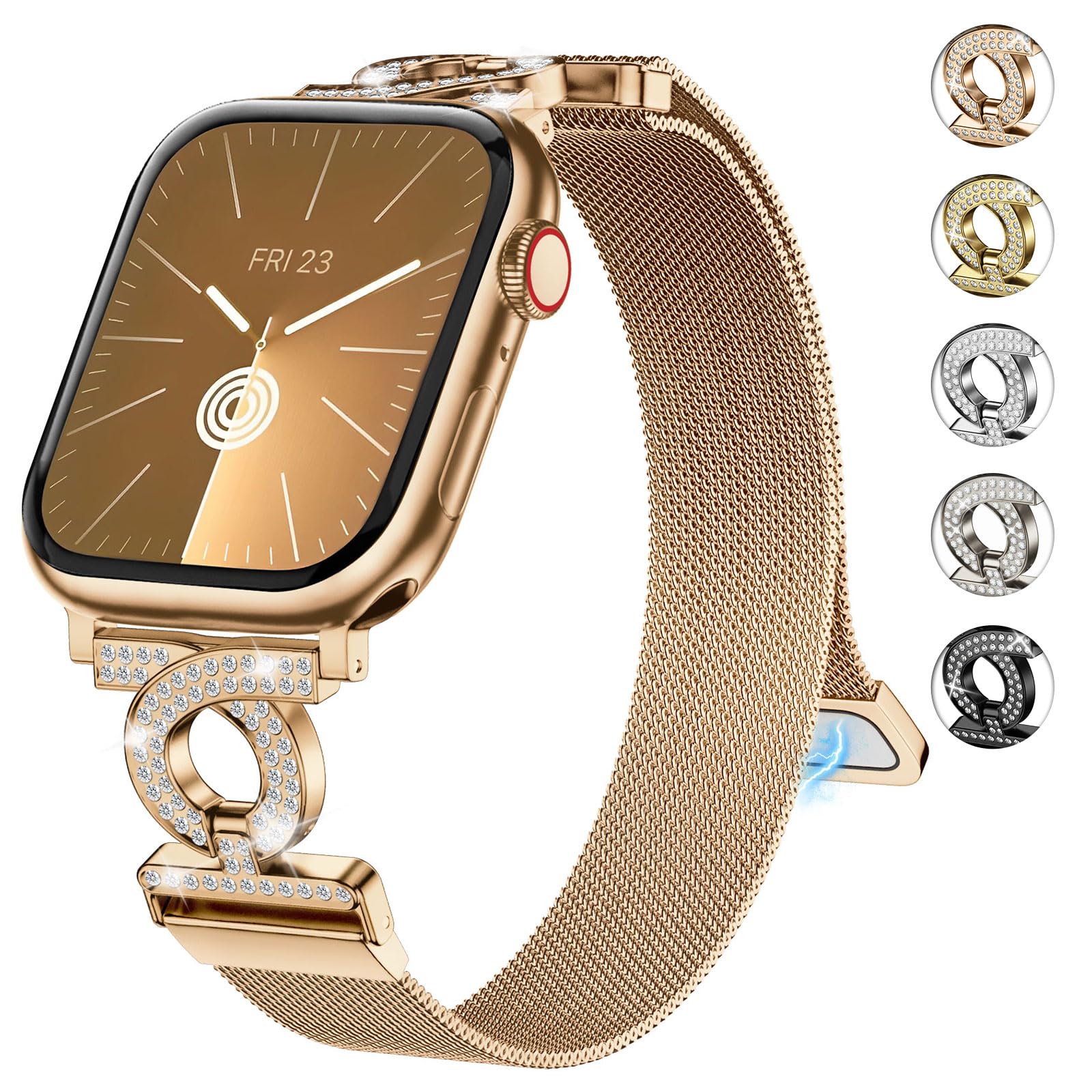 wutwuk Apple Watch Band – Magnetic Mesh Stainless Steel with Rhinestones