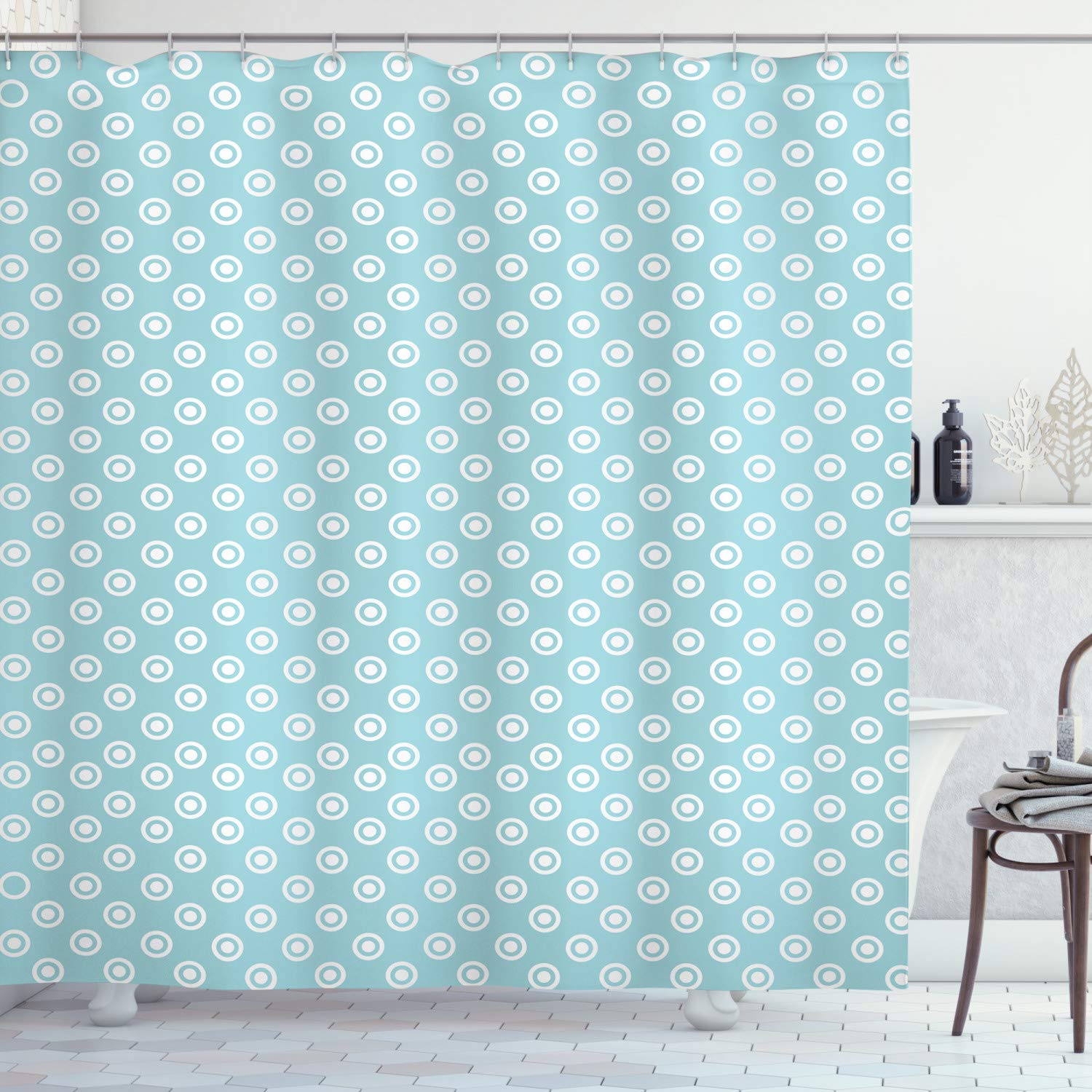 ABAKUHAUS Abstract Polka Dot Shower Curtain – Retro Fabric Decor with Hooks