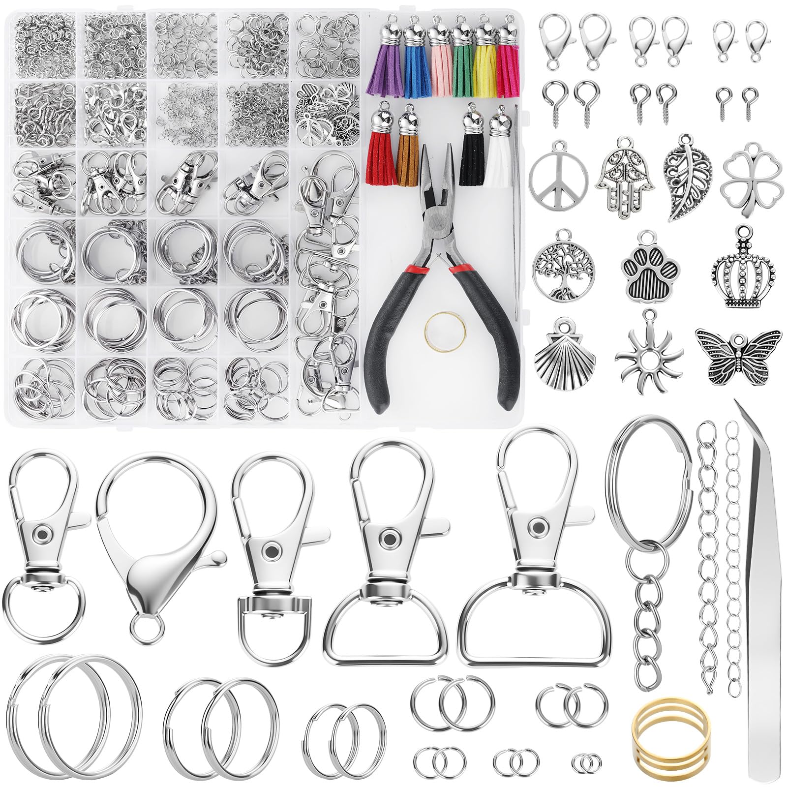 Funtopia 740PCS Keychain Making Kit – Metal Keyring Hardware with Pliers
