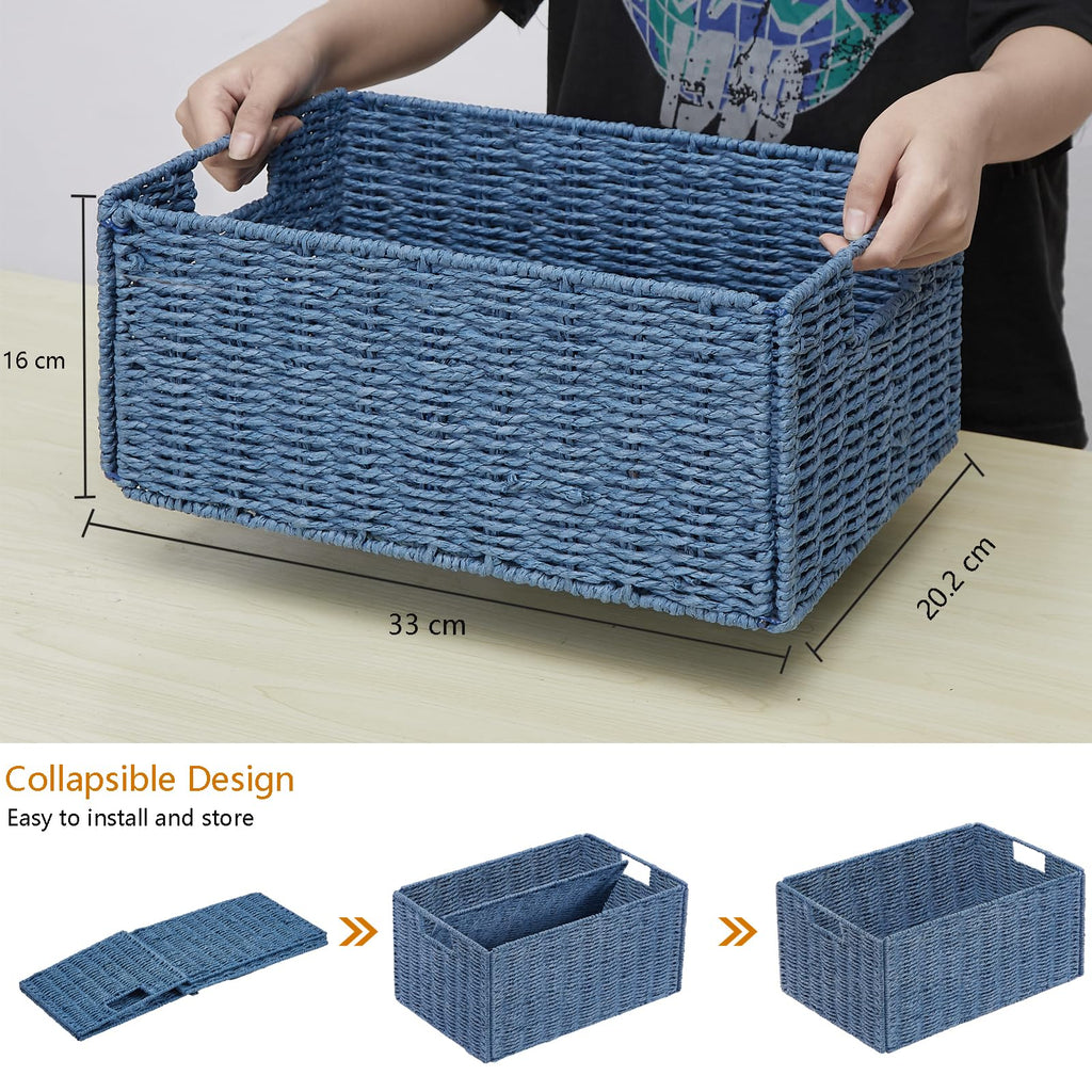 Vagusicc Storage Baskets for Shelves, Small Organizer Box Storage Bins with Handles, Wicker Basket for Bathroom Storage