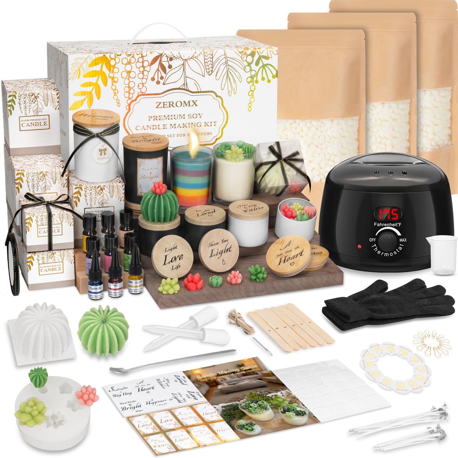 ZEROMX Candle Making Kit with Electric Wax Melter - 103PCS Soy Wax DIY Set