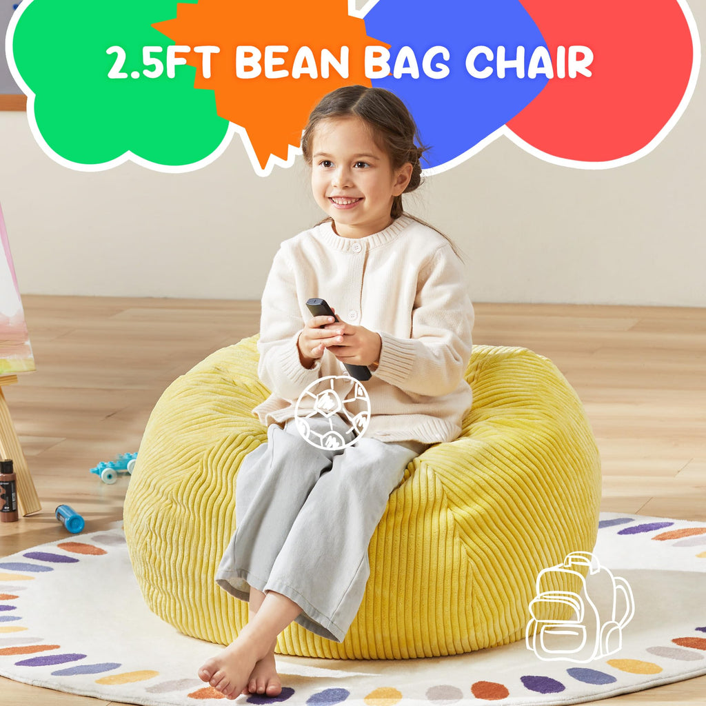 Hobestluk Kids Bean Bag Chair Teardrop Shape with Filling, 2.5FT Yellow - image 3