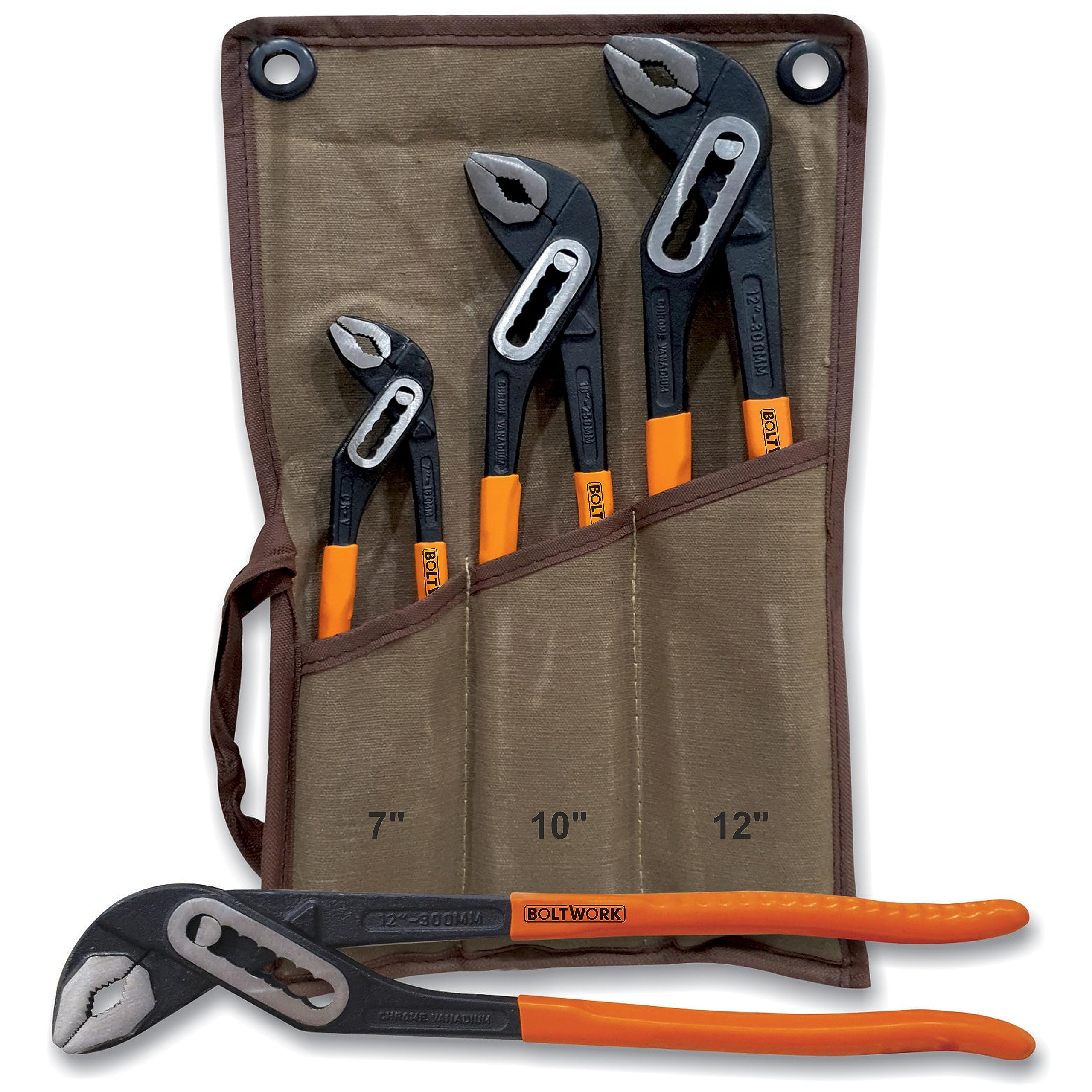 BOLTWORK Water Pump Pliers Set - 3Pc CRV Steel Box Joint Grips