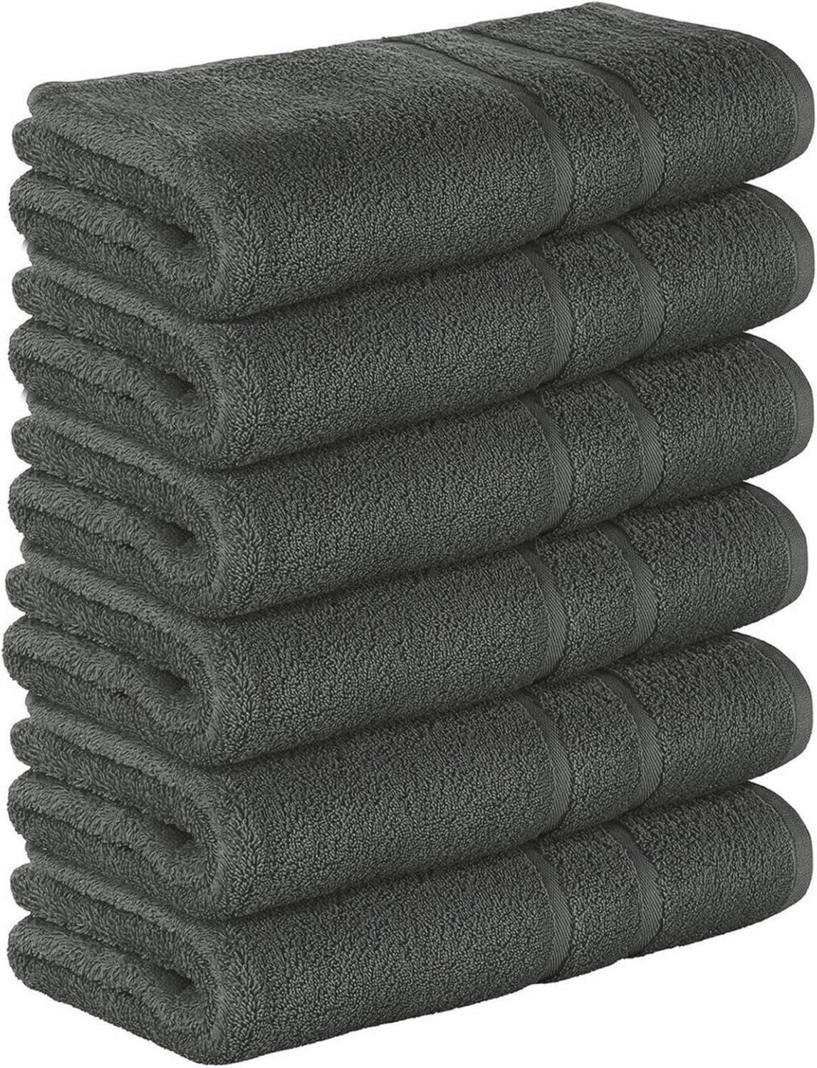 The Living Looms 6-Pack Hand Towel Set | 100% Ring Spun Cotton - Dark Grey