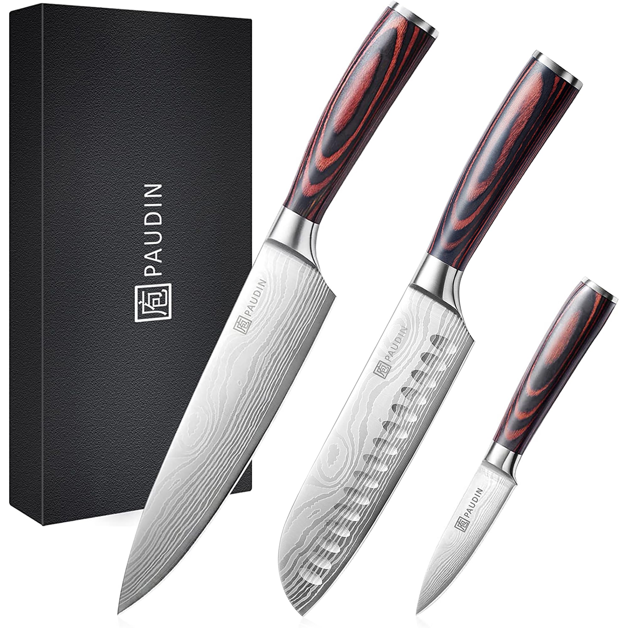 PAUDIN 3-Piece Chef Knife Set | High Carbon Stainless Steel Cutlery