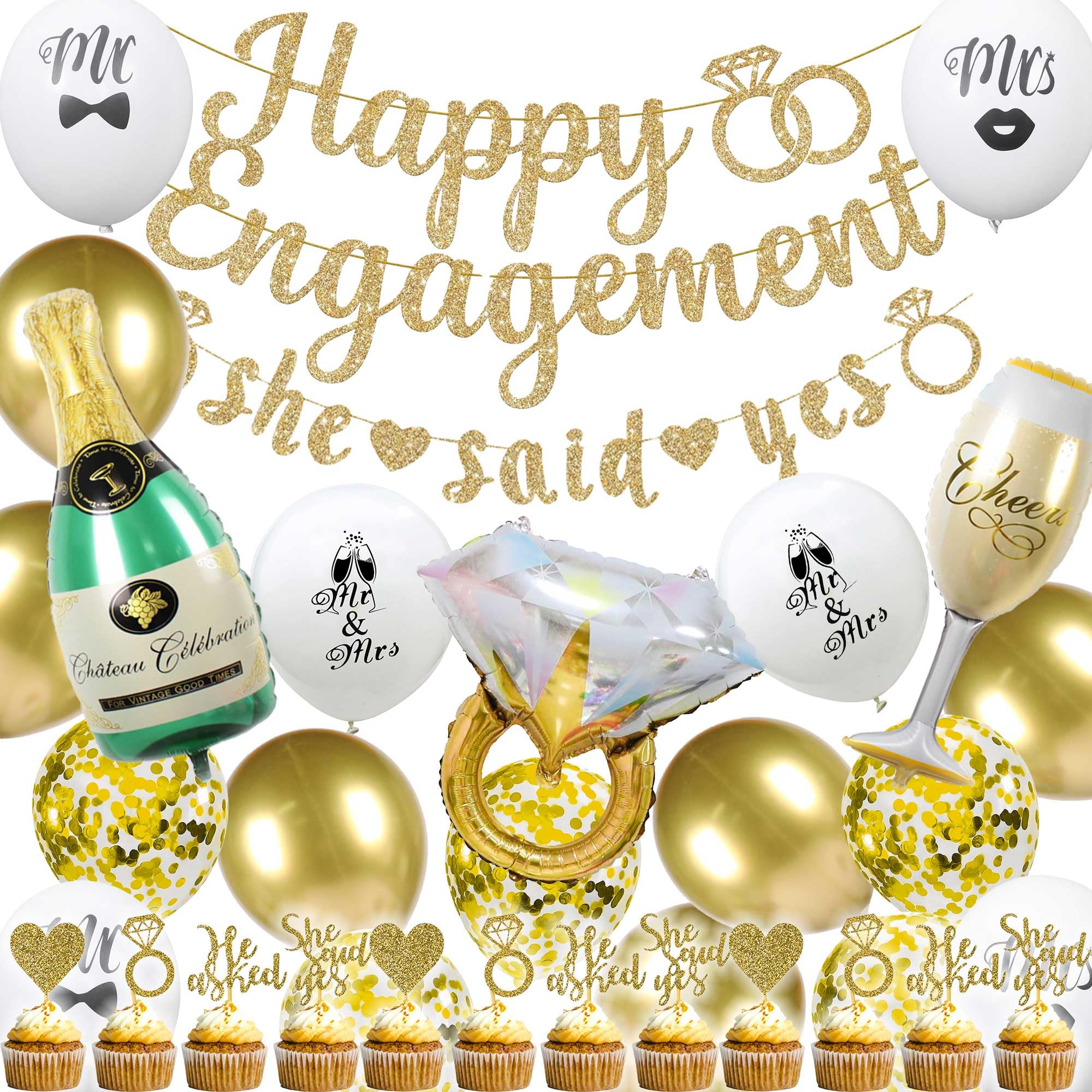 Gold Engagement Party Decorations – 35pc Banner & Balloon Kit