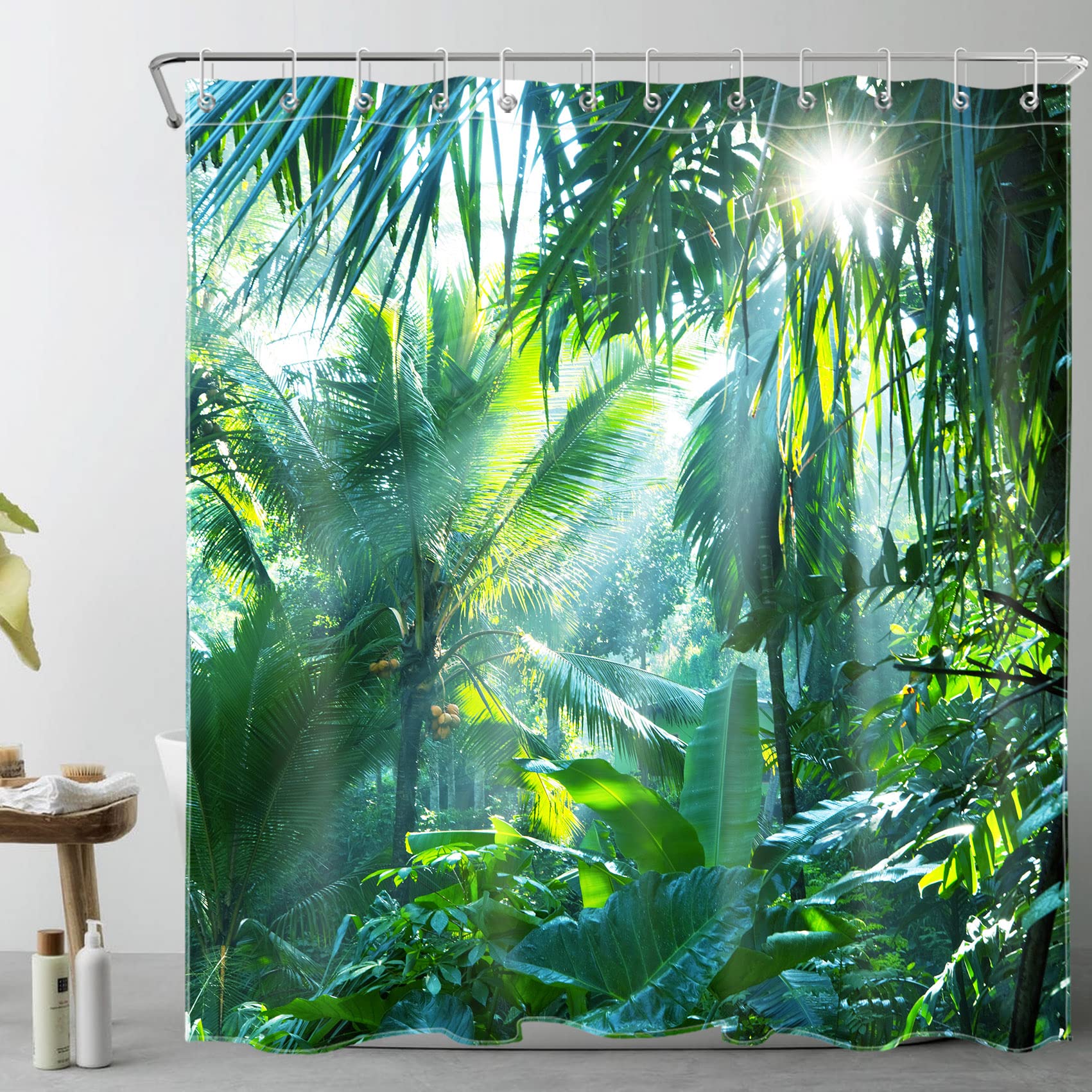 Jolof Store Extra Wide Banana Leaf Tropical Shower Curtain - 94x69 in