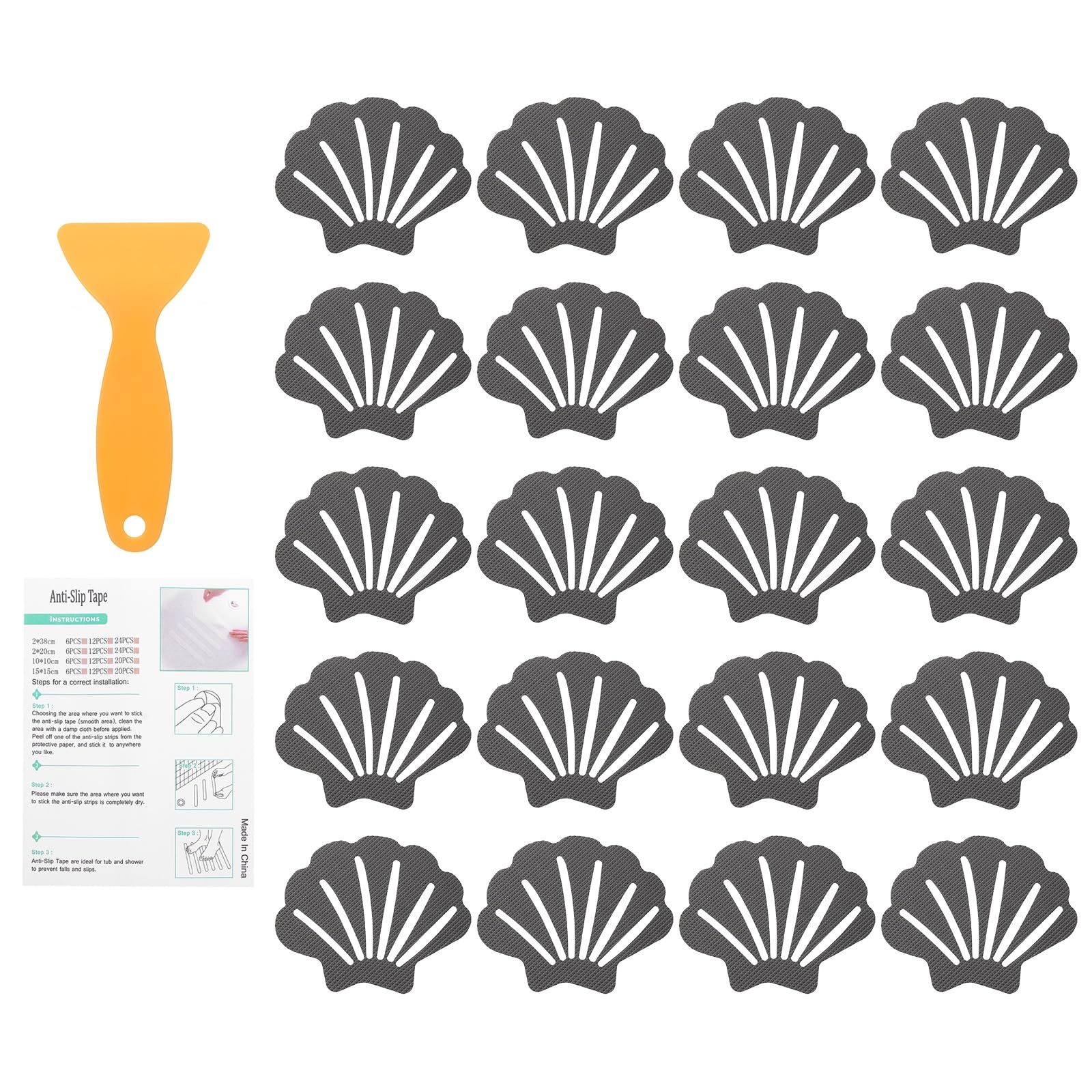 Jolof Store 20Pcs Non-Slip Bathtub Stickers | Shell Shape PEVA – Gray