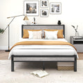 DUMEE King Size Metal Bed Frame with Storage Headboard – Black & Grey