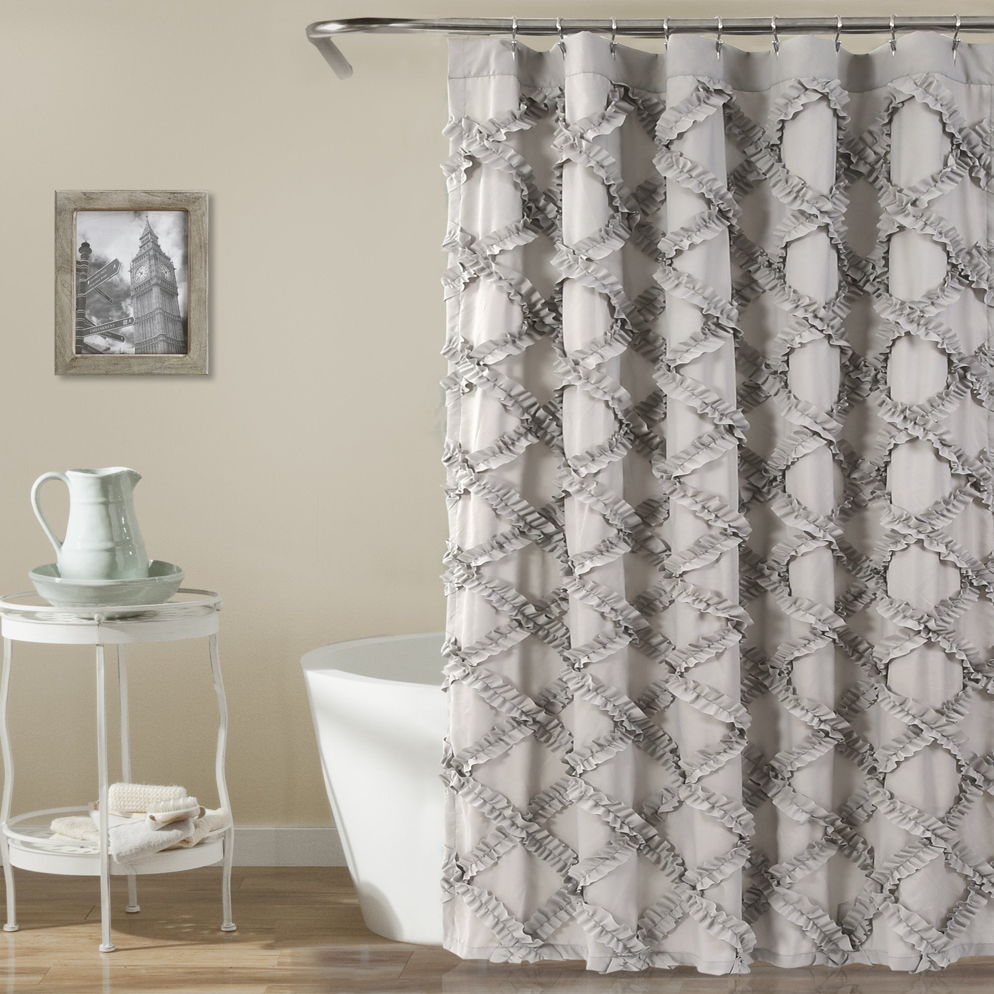 Lush Decor Gray Ruffle Diamond Fabric Shower Curtain - 72 x 72 Inches