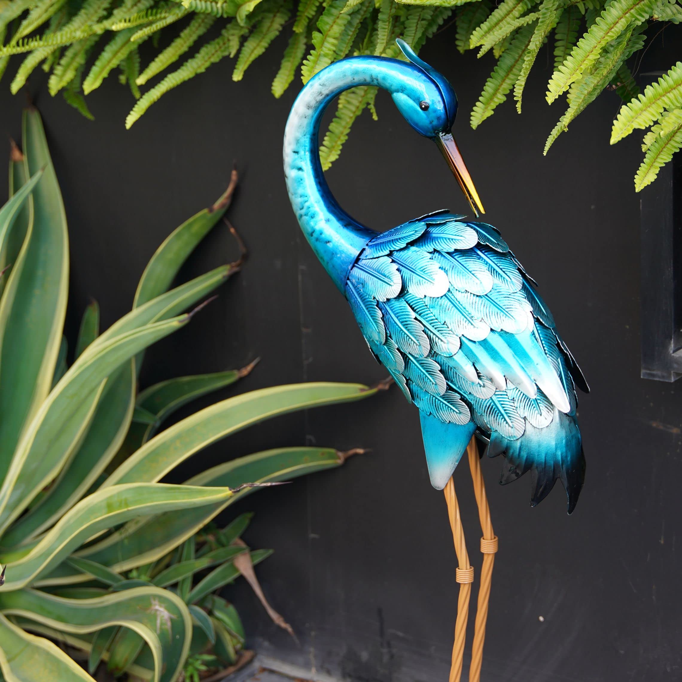 Chisheen Metal Crane Garden Statue | 29-Inch Blue Heron Yard Sculpture
