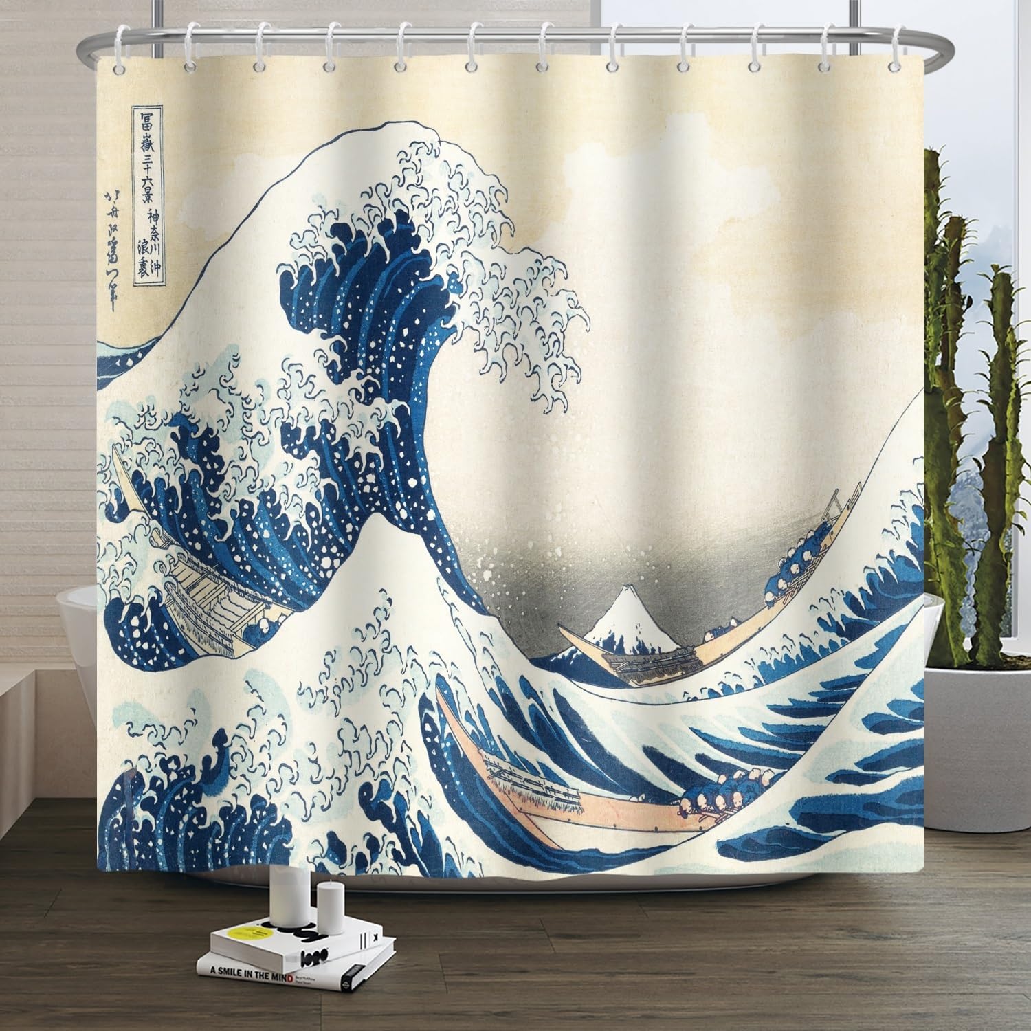 Xiaoterna Japanese Ocean Wave Shower Curtain | Waterproof Polyester Fabric