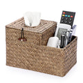 Woven Seagrass Square Tissue Box Cover with Remote Holder