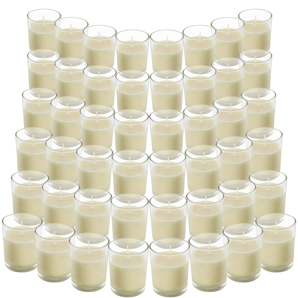 Belle Vous 48 Pack Unscented Votive Candles – 12 Hour Burn Glass Holders