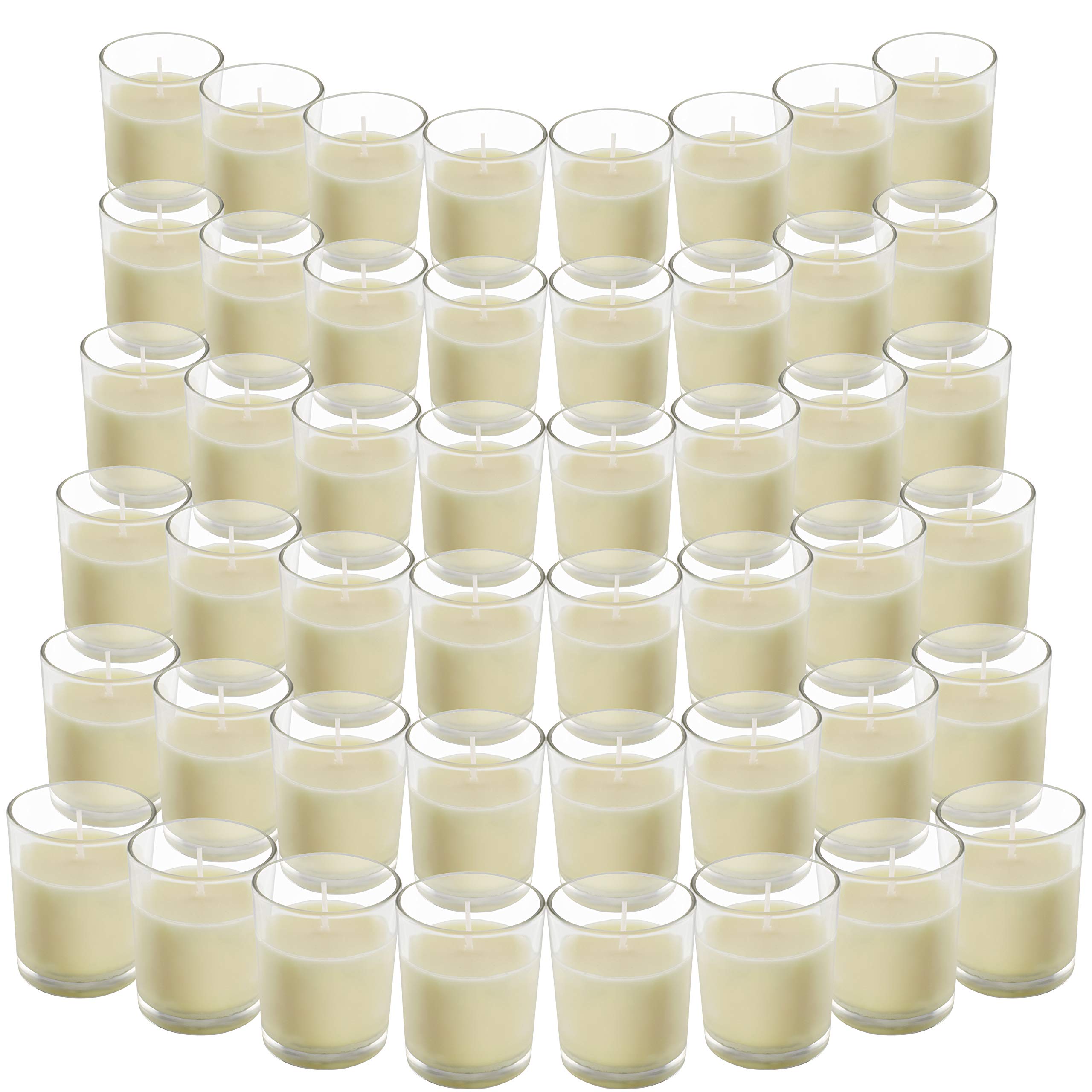 Belle Vous 48 Pack Unscented Votive Candles – 12 Hour Burn Glass Holders