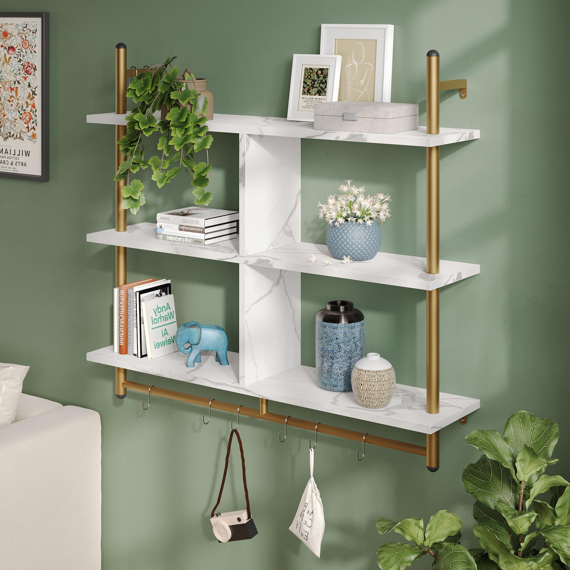 Bestier 115CM Industrial Pipe Shelving | 3-Tier Wall Mounted Ladder Shelf
